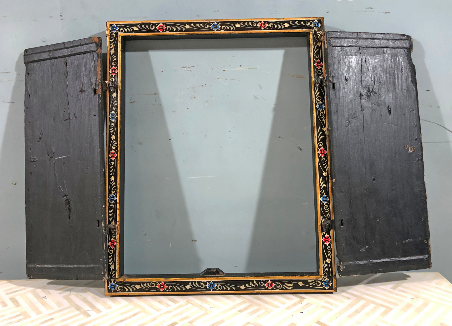 Antique Wooden Large Wall Décor Window Panel Original Old Fine New Hand Painted