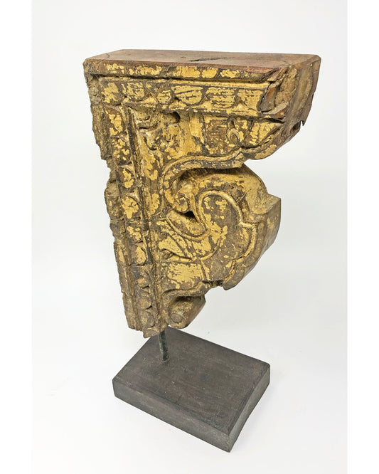 Antique Wooden Carving Bracket Panel on Stand Original Old Fine Hand Carved Polychrome