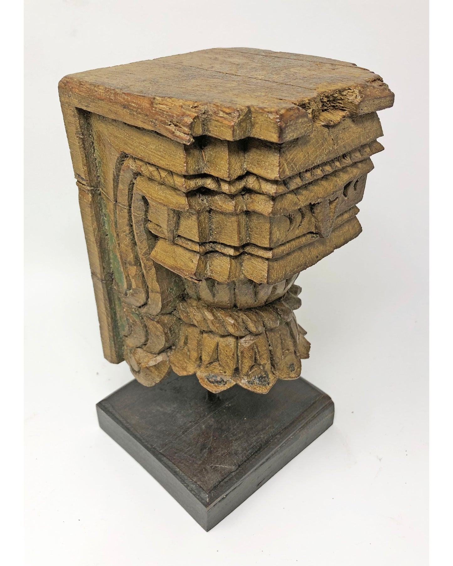 Antique Wooden Carving Bracket Panel on Stand Original Old Fine Hand Carved Polychrome