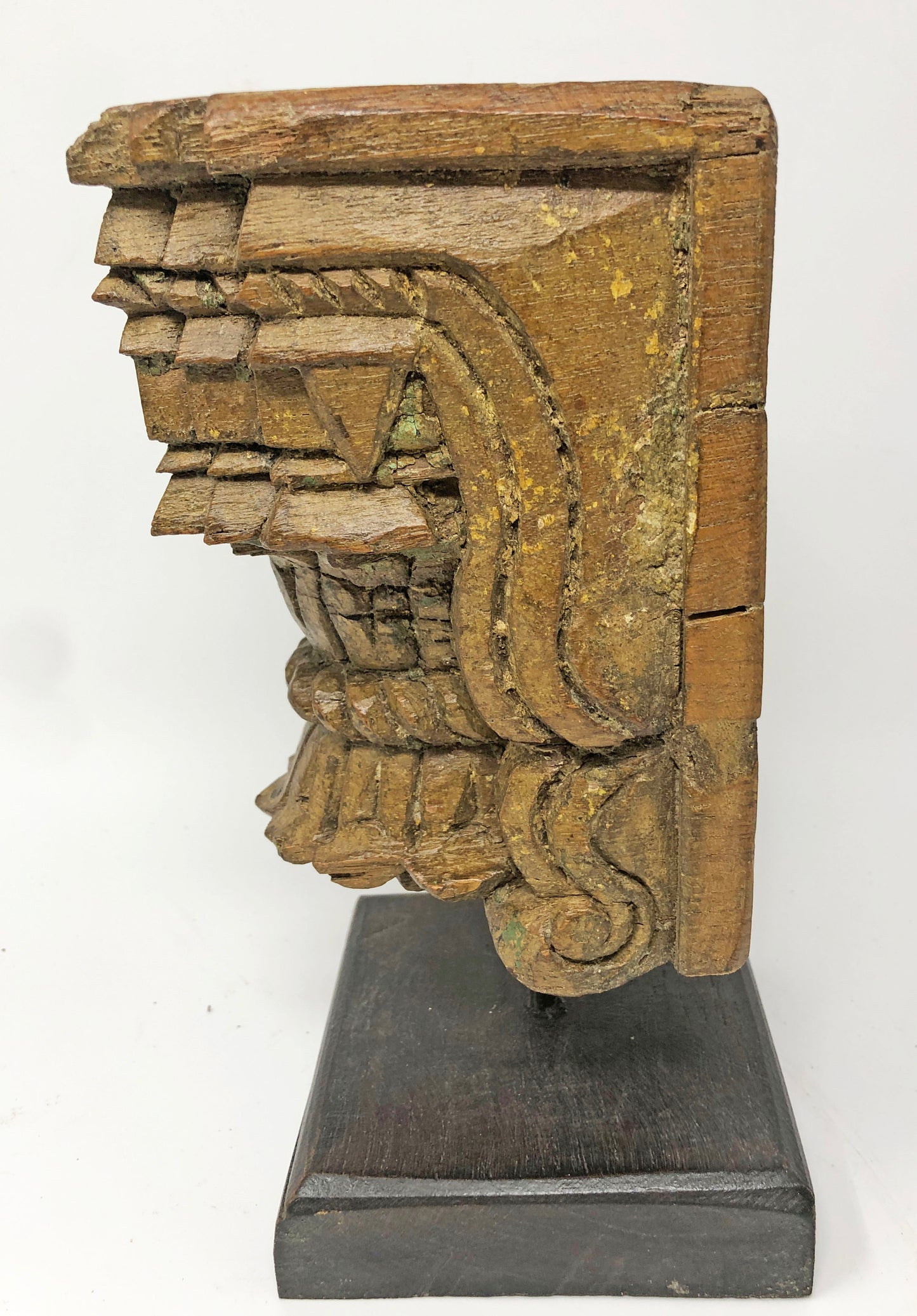 Antique Wooden Carving Bracket Panel on Stand Original Old Fine Hand Carved Polychrome