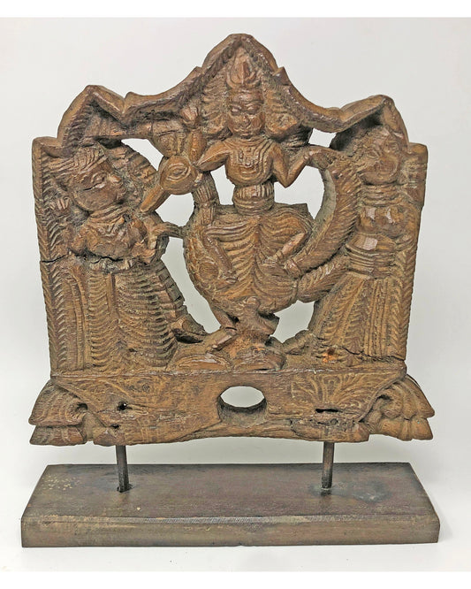 Antique Wooden Goddess Saraswati Idol Figurine Carving Original Old Fine Hand Carved