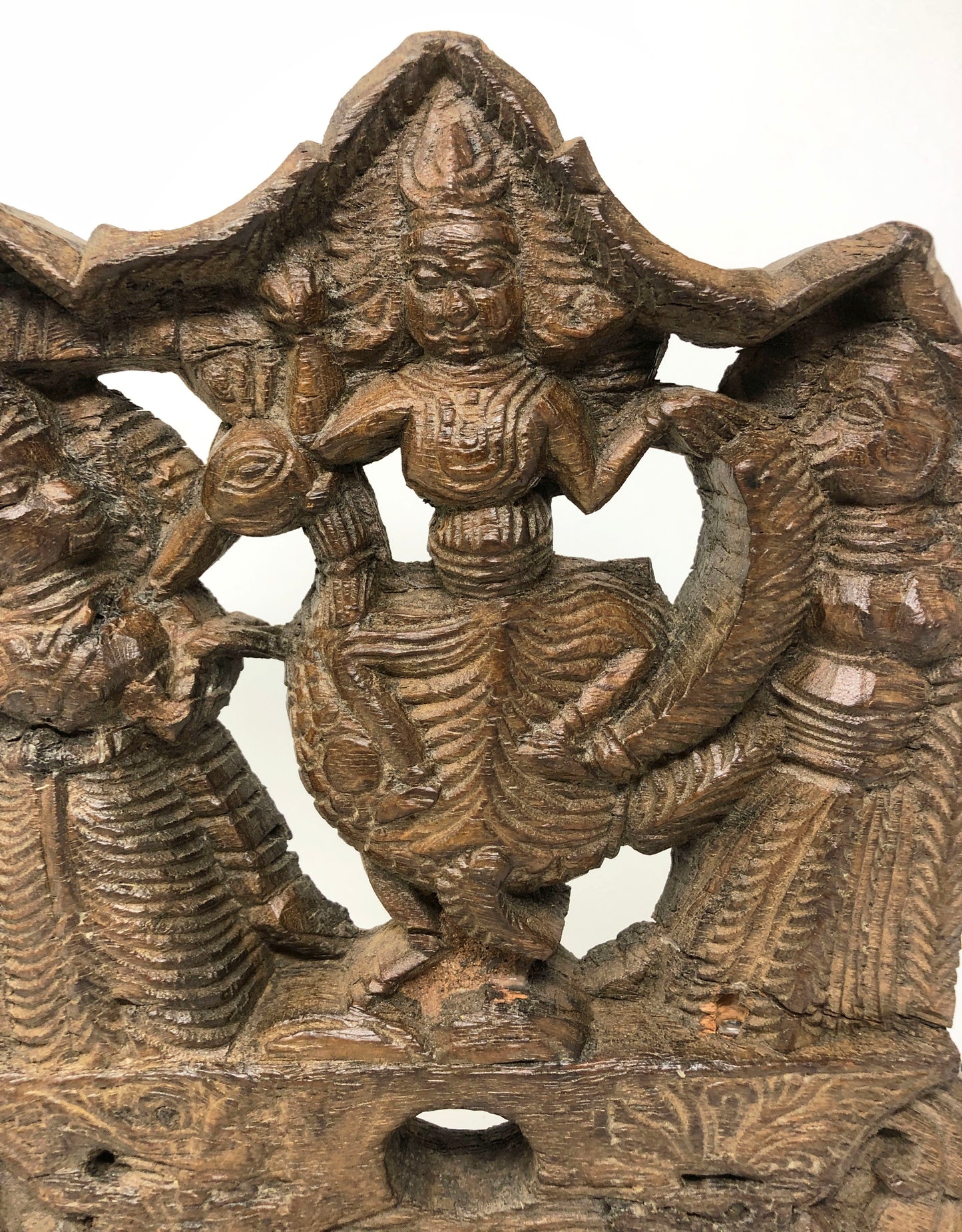 Antique Wooden Goddess Saraswati Idol Figurine Carving Original Old Fine Hand Carved