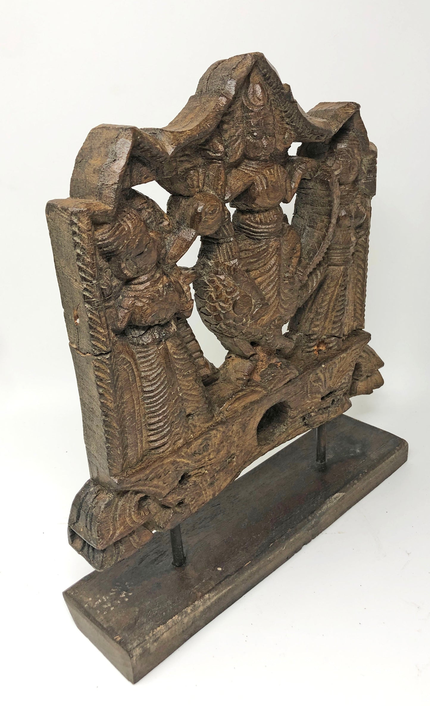 Antique Wooden Goddess Saraswati Idol Figurine Carving Original Old Fine Hand Carved