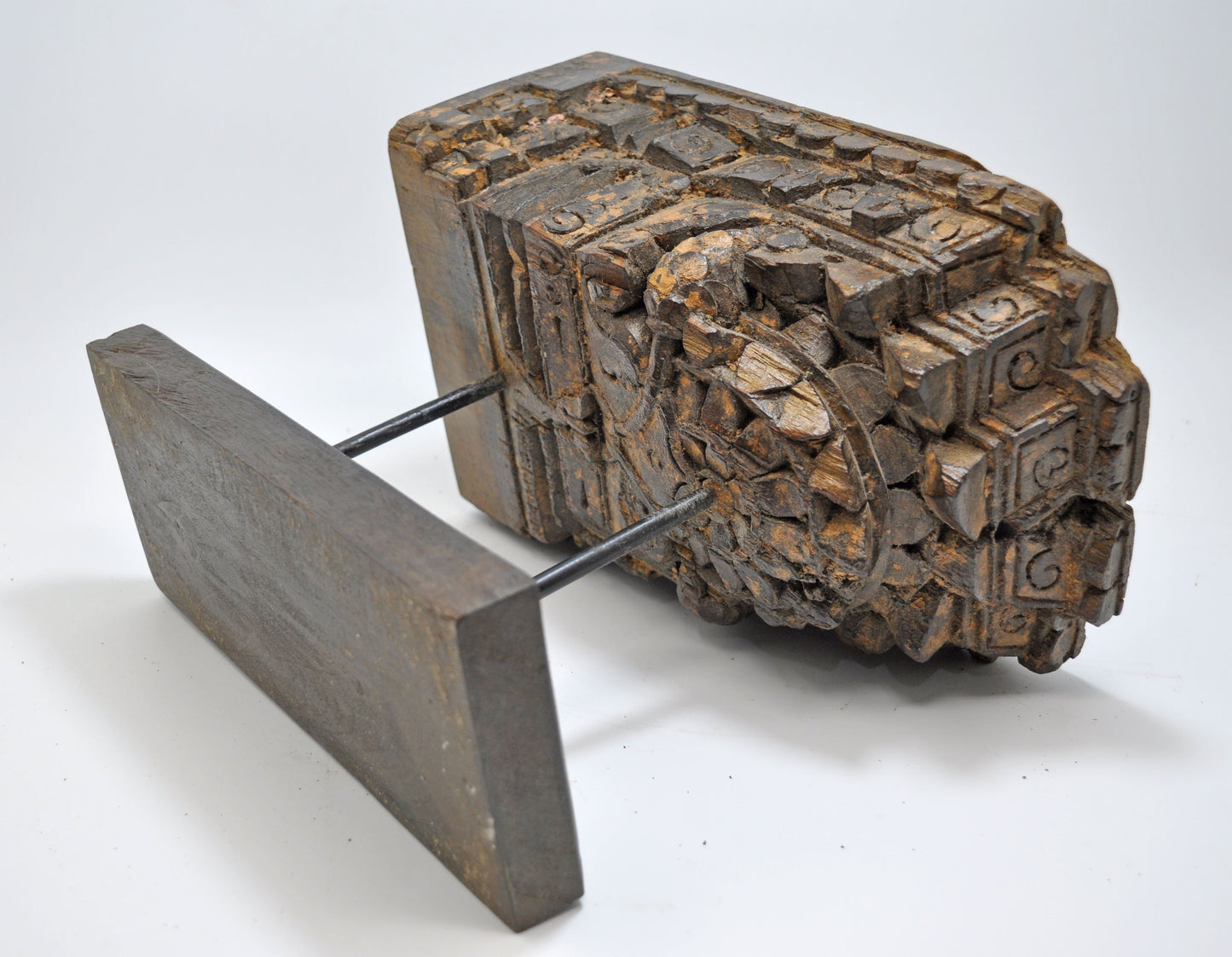 Antique Wooden Bracket Carving Block on Stand Original Old Fine Hand Carved
