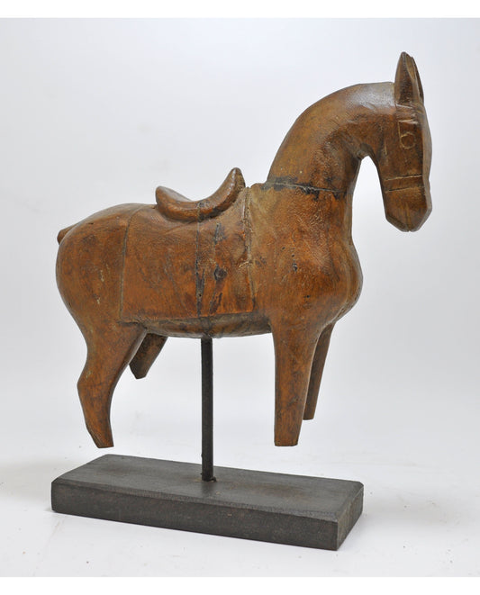 Vintage Wooden Horse Figurine on Stand Original Old Hand Carved