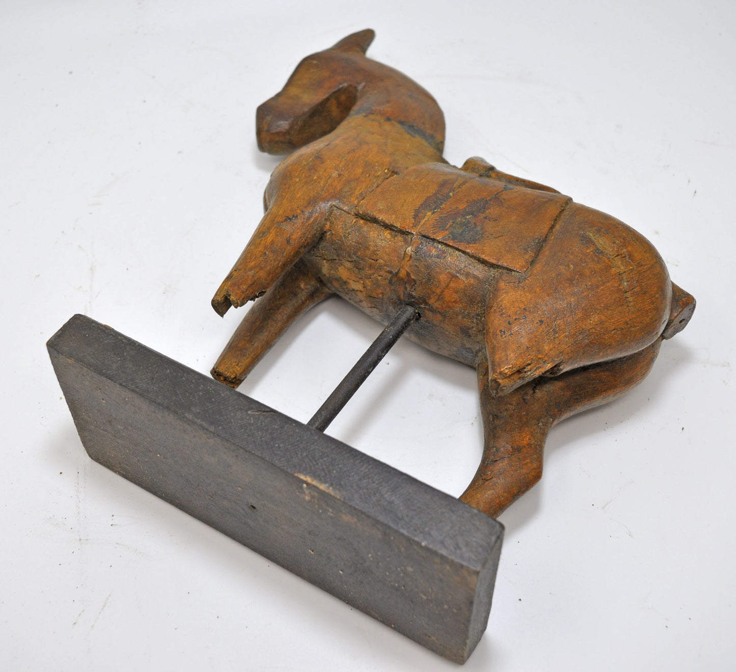 Vintage Wooden Horse Figurine on Stand Original Old Hand Carved