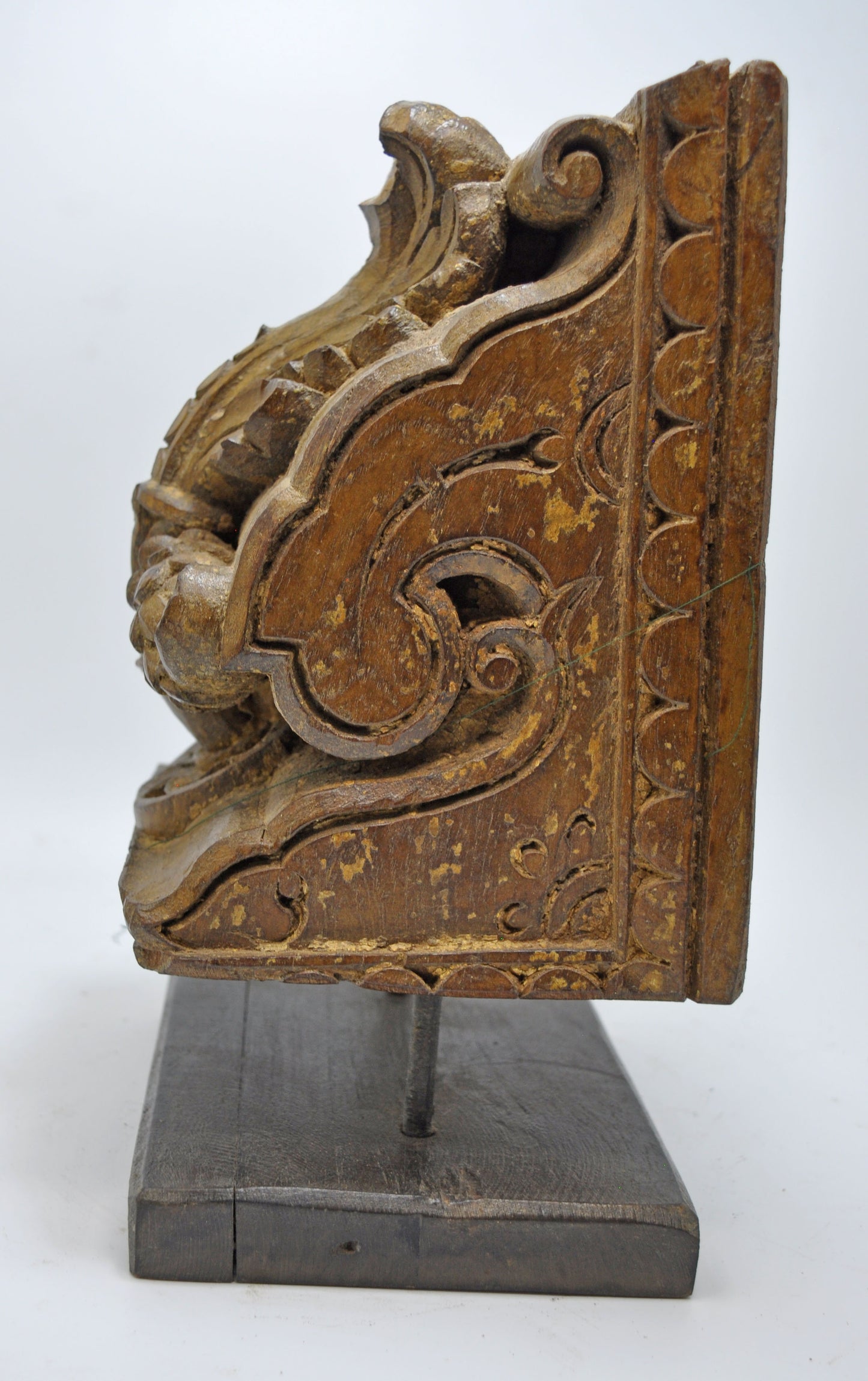 Antique Wooden Bracket Carving Block on Stand Original Old Fine Hand Carved