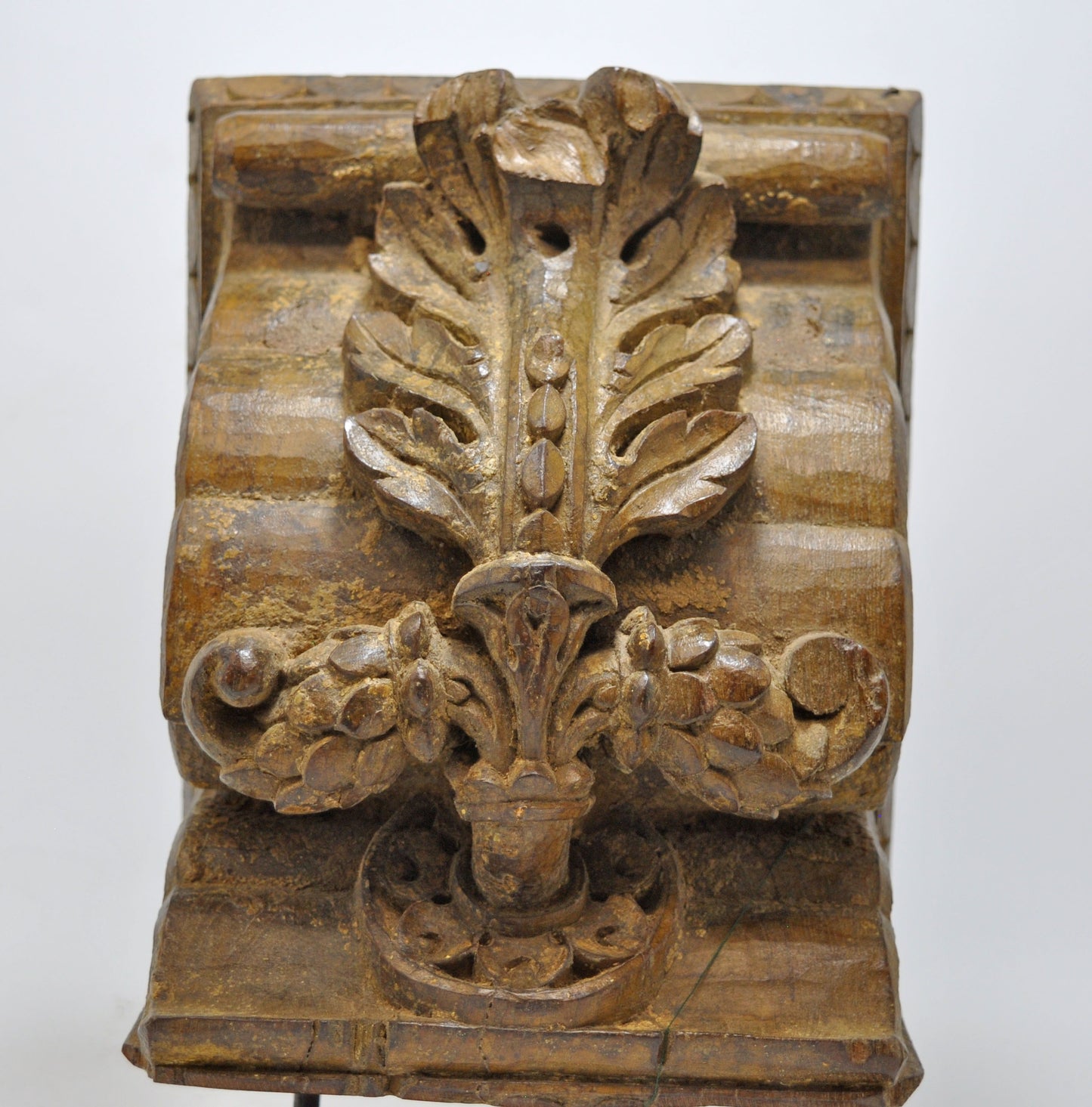 Antique Wooden Bracket Carving Block on Stand Original Old Fine Hand Carved
