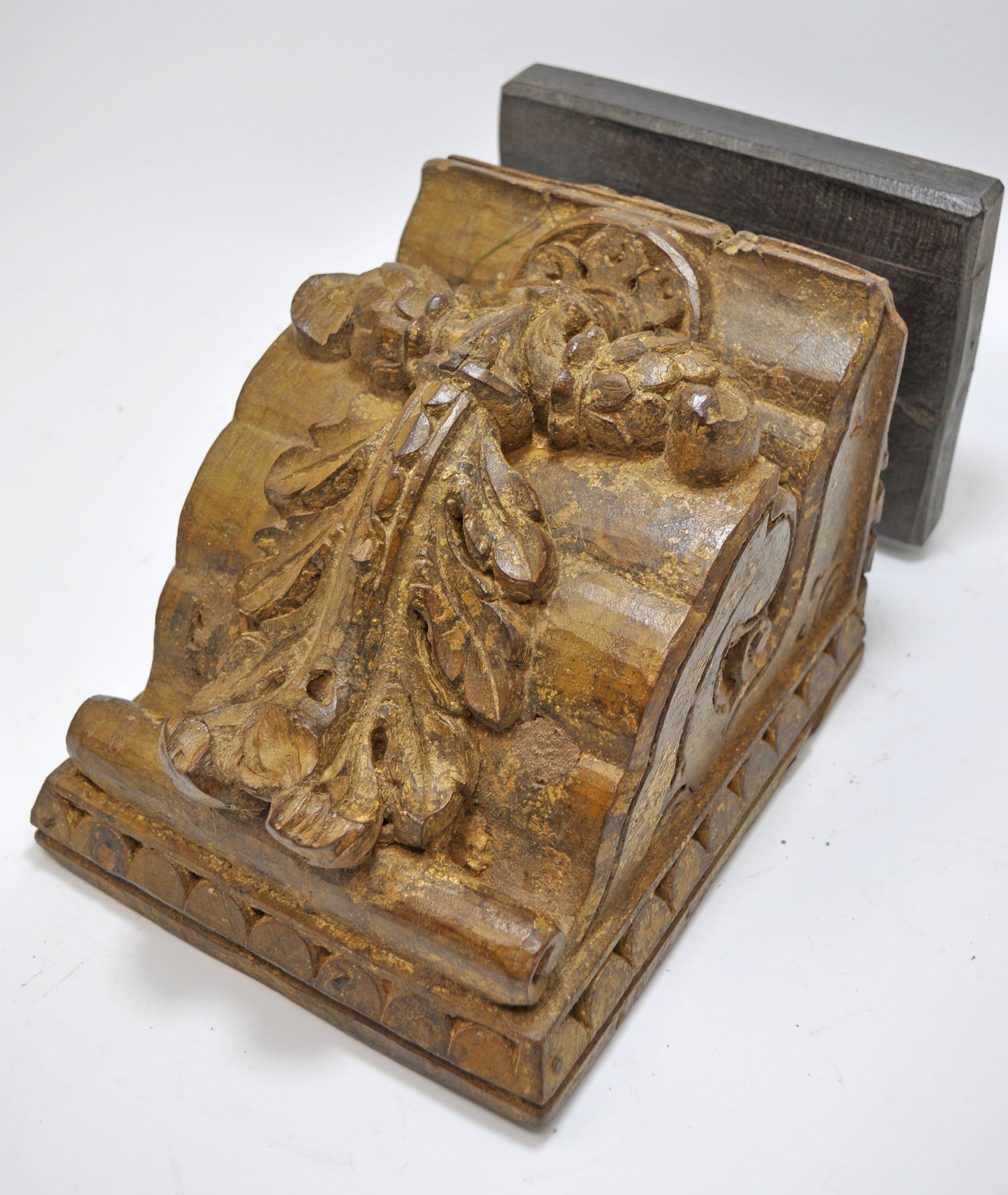 Antique Wooden Bracket Carving Block on Stand Original Old Fine Hand Carved