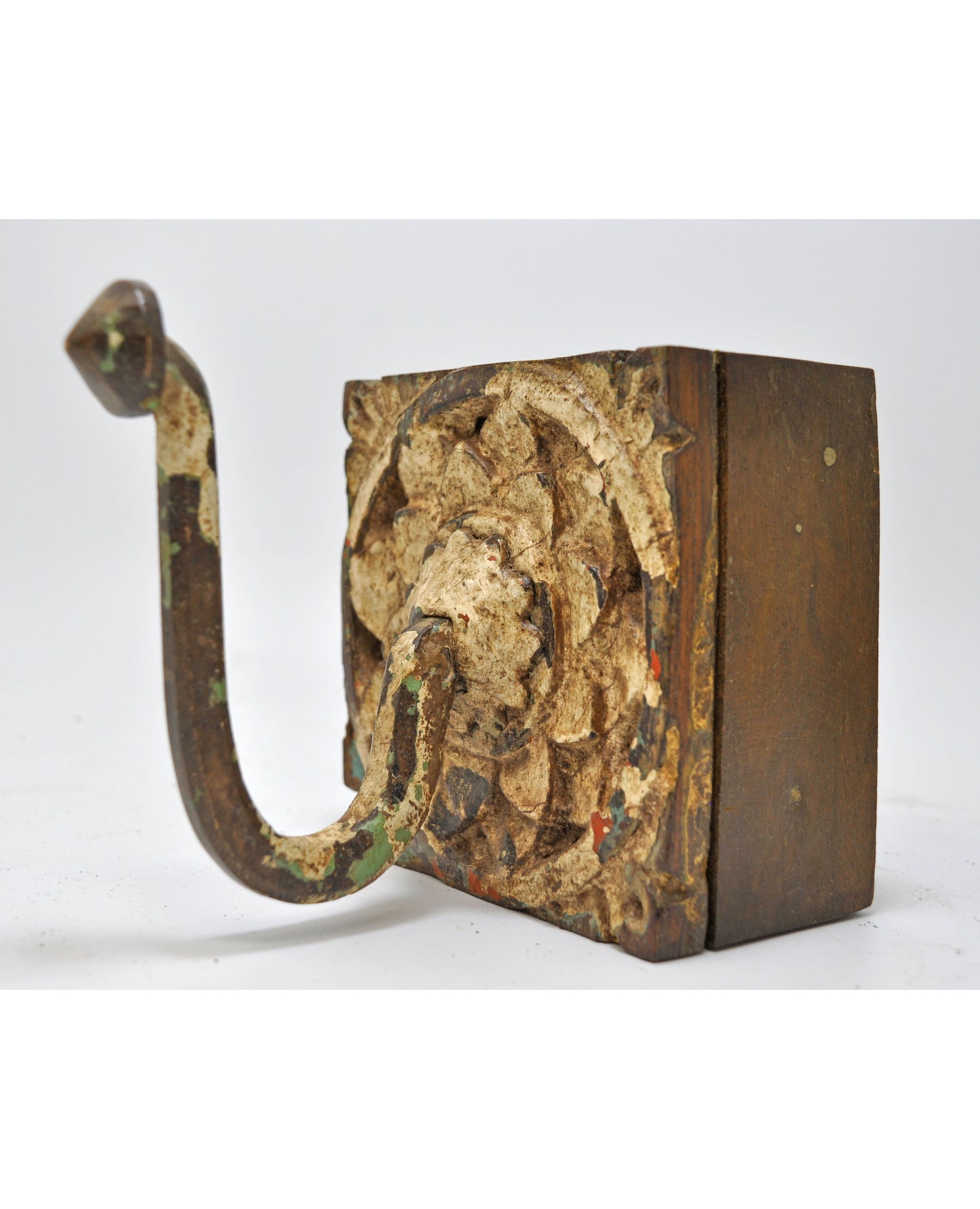 Antique Wooden Wall Hanging 1 Hook Hanger Original Old Hand Carved