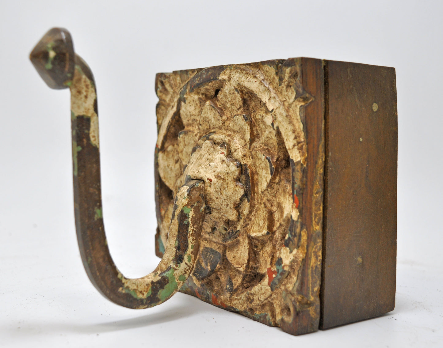 Antique Wooden Wall Hanging 1 Hook Hanger Original Old Hand Carved