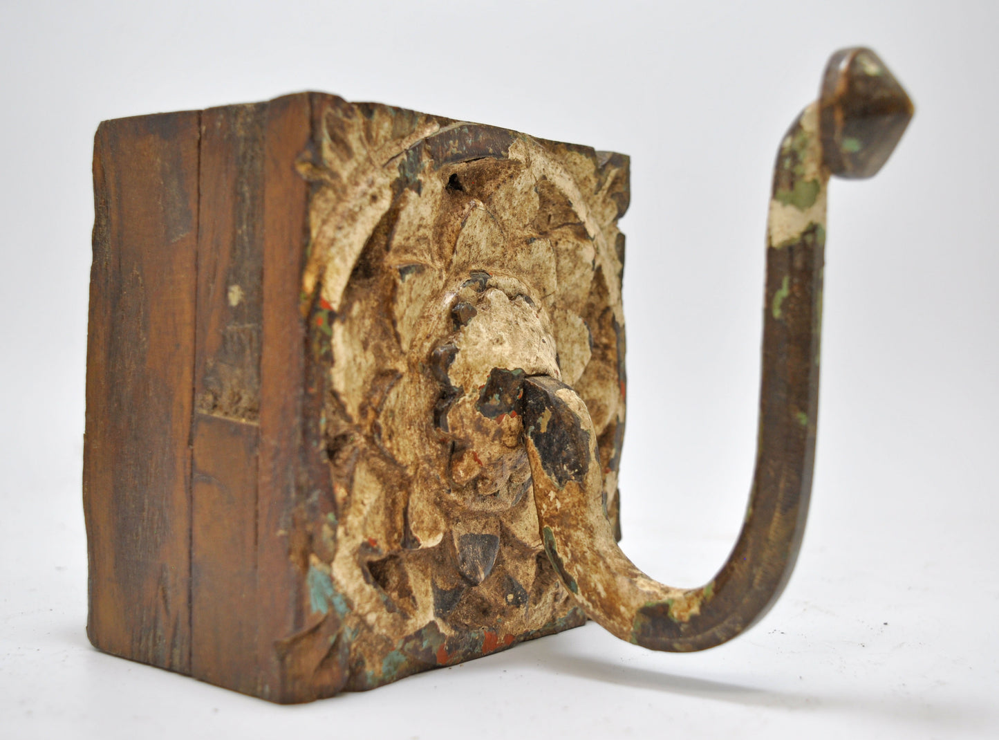 Antique Wooden Wall Hanging 1 Hook Hanger Original Old Hand Carved