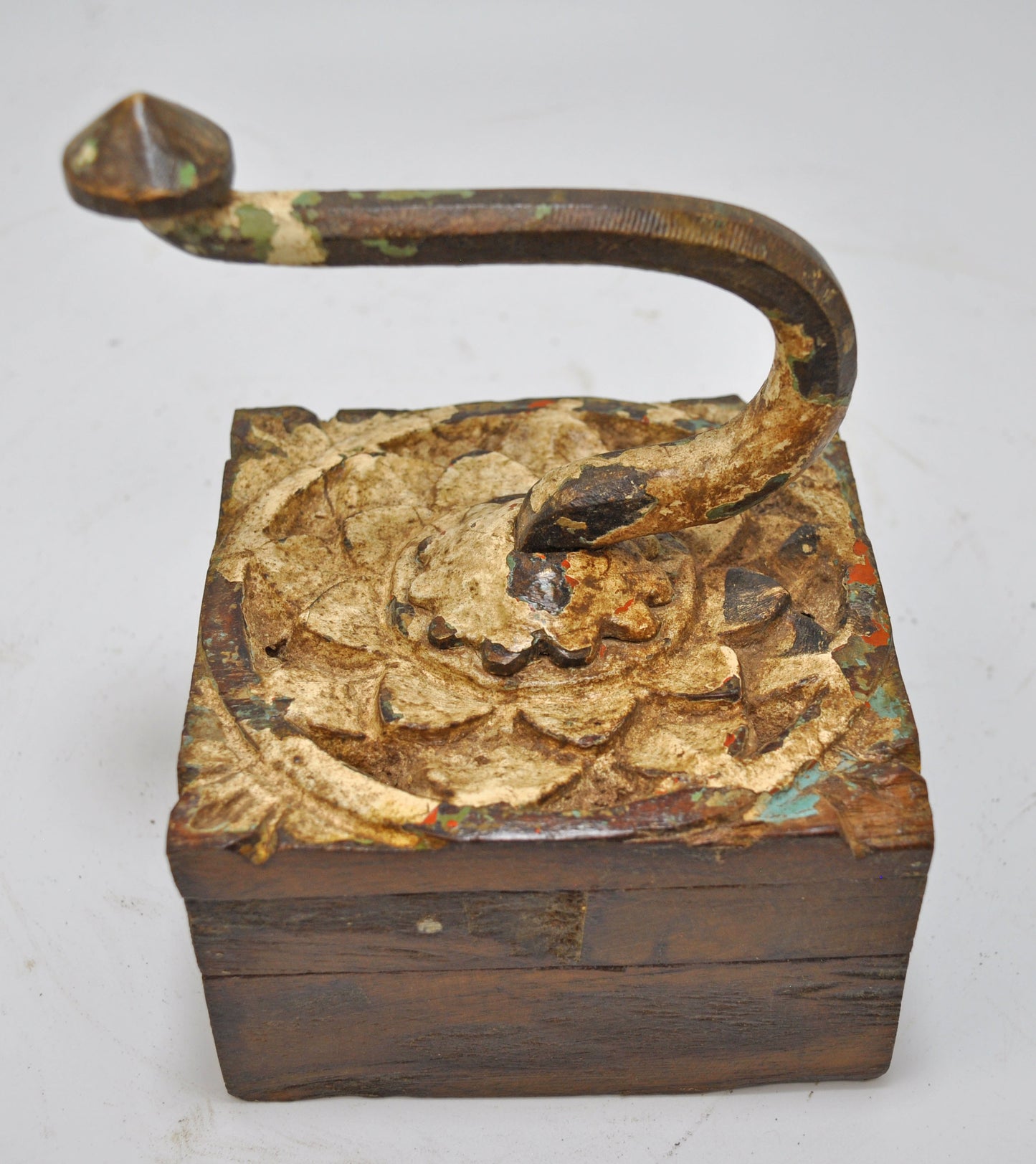 Antique Wooden Wall Hanging 1 Hook Hanger Original Old Hand Carved