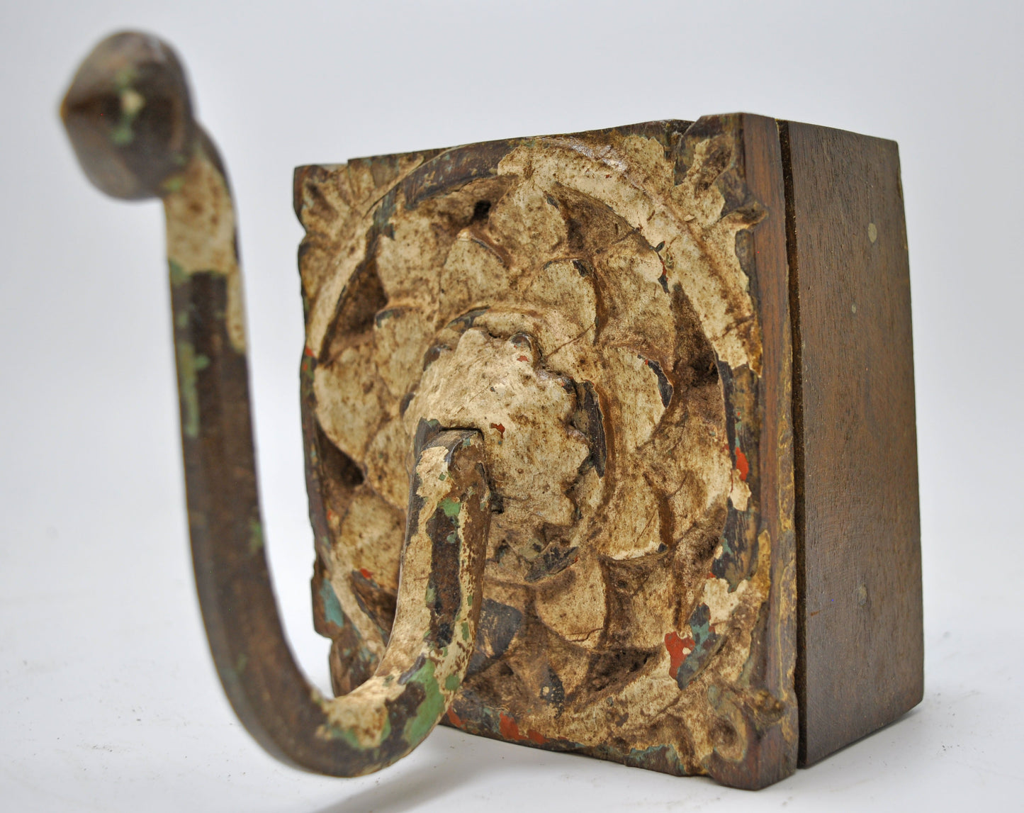 Antique Wooden Wall Hanging 1 Hook Hanger Original Old Hand Carved