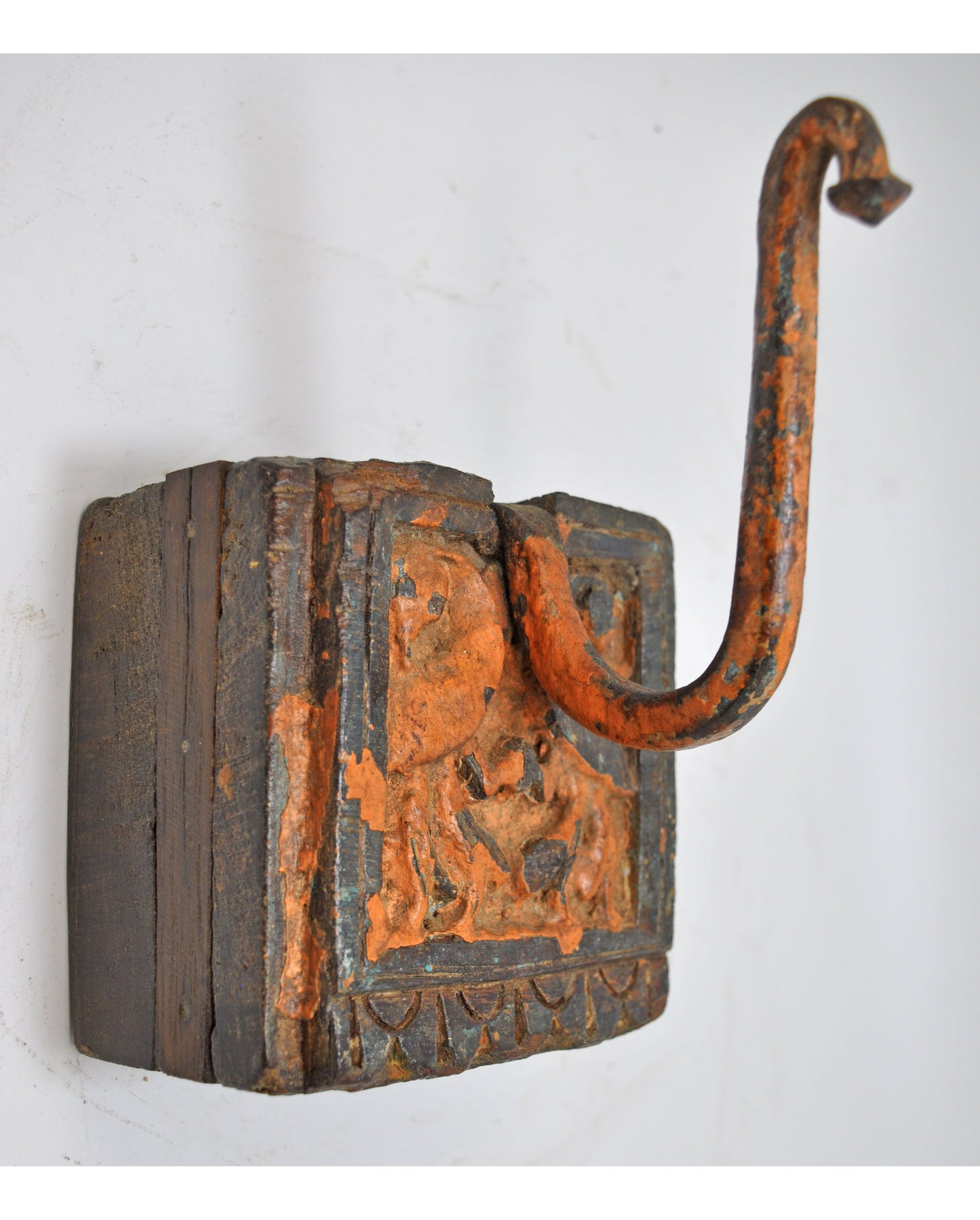 Antique Wooden Wall Hanging 1 Hook Hanger Original Old Hand Carved