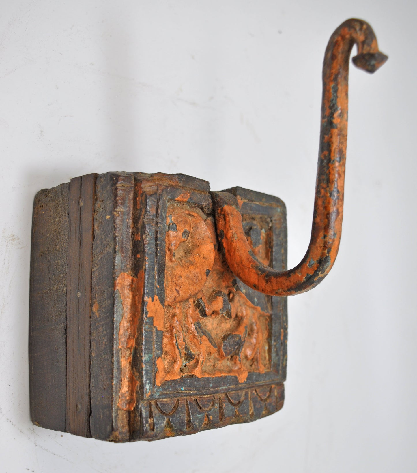 Antique Wooden Wall Hanging 1 Hook Hanger Original Old Hand Carved