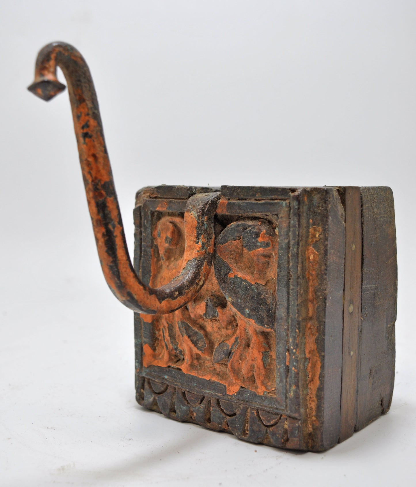 Antique Wooden Wall Hanging 1 Hook Hanger Original Old Hand Carved