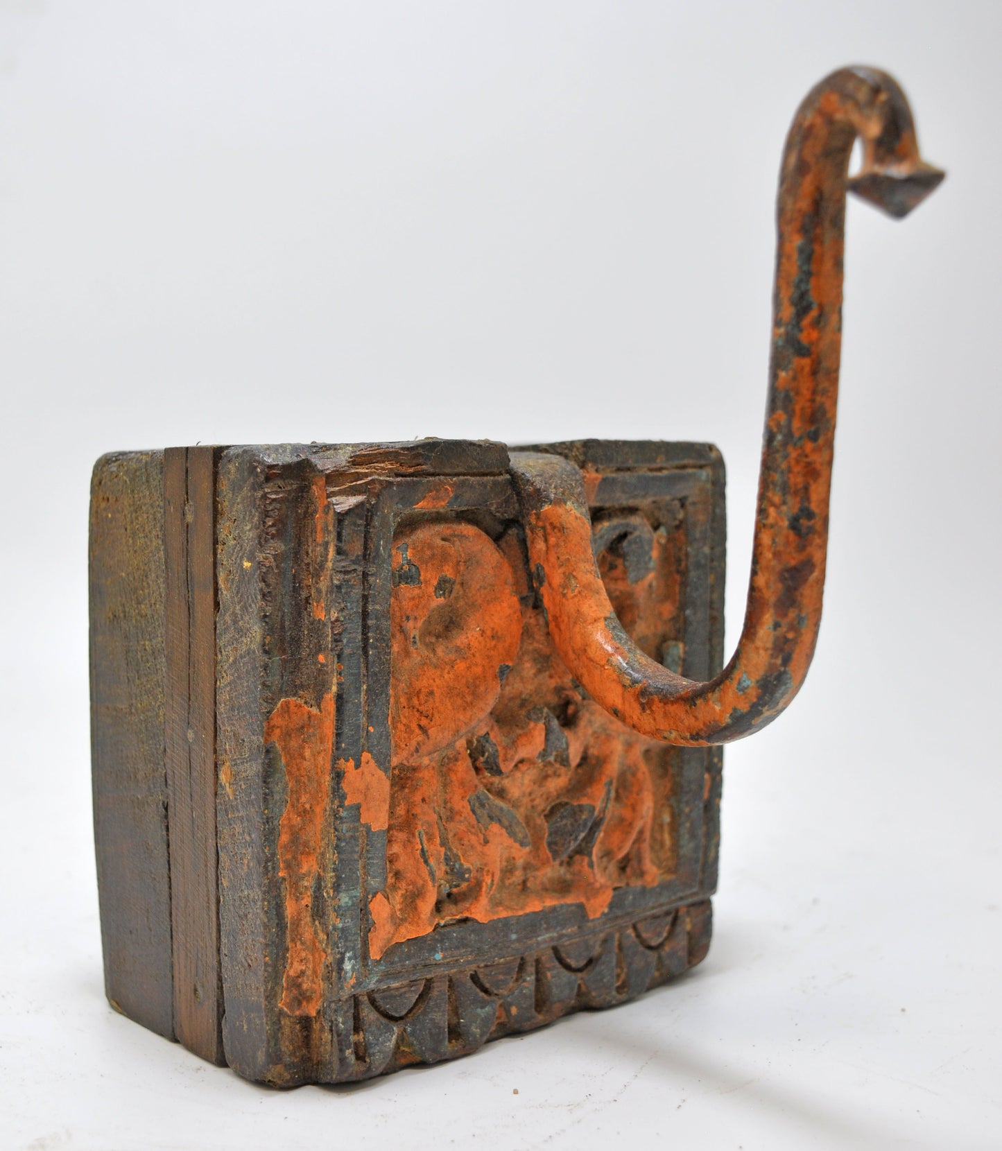 Antique Wooden Wall Hanging 1 Hook Hanger Original Old Hand Carved