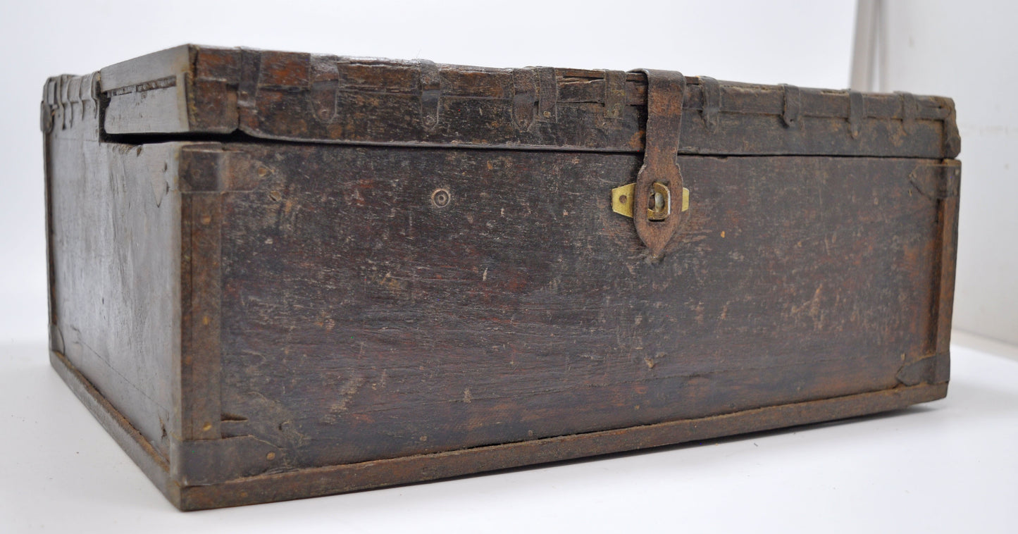 Antique Wooden Large Storage Chest Box Original Old Fine Hand Crafted