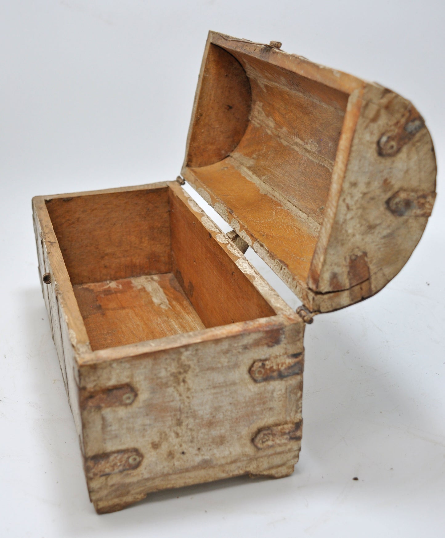 Vintage Wooden Hand Crafted Half Round Storage Box Original Old Hand Crafted
