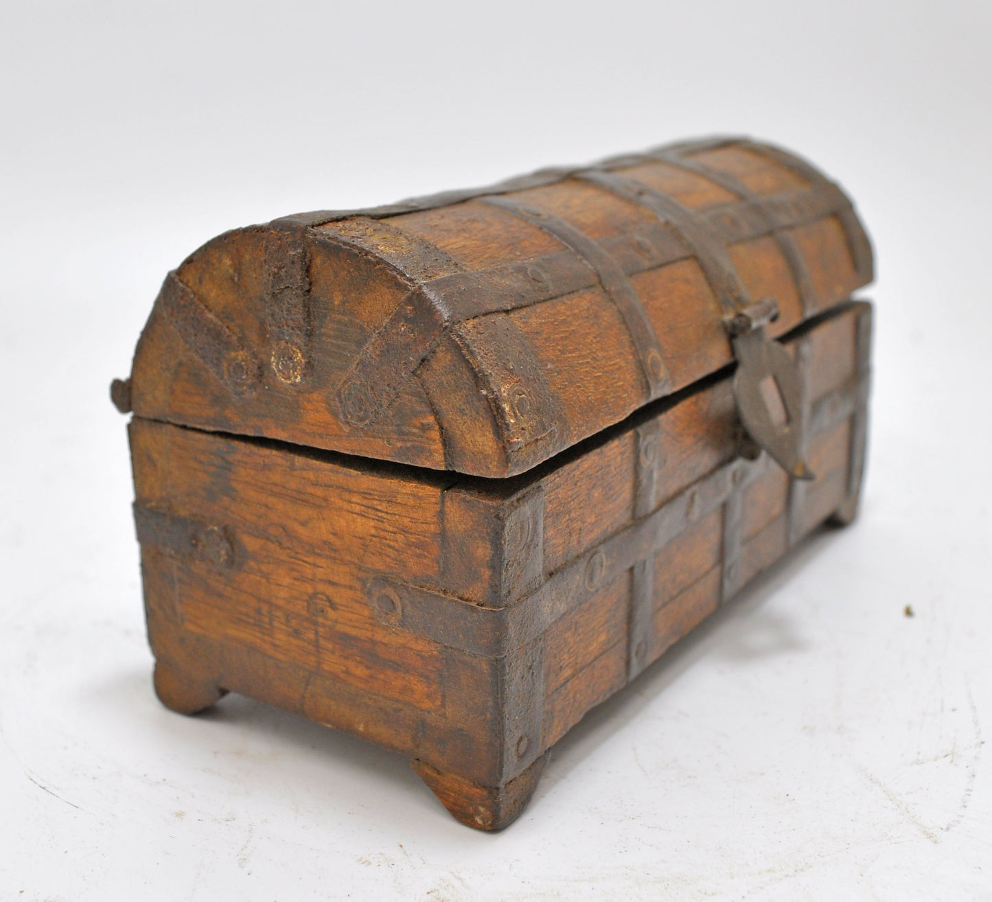 Vintage Wooden Hand Crafted Half Round Storage Box Original Old Hand Crafted