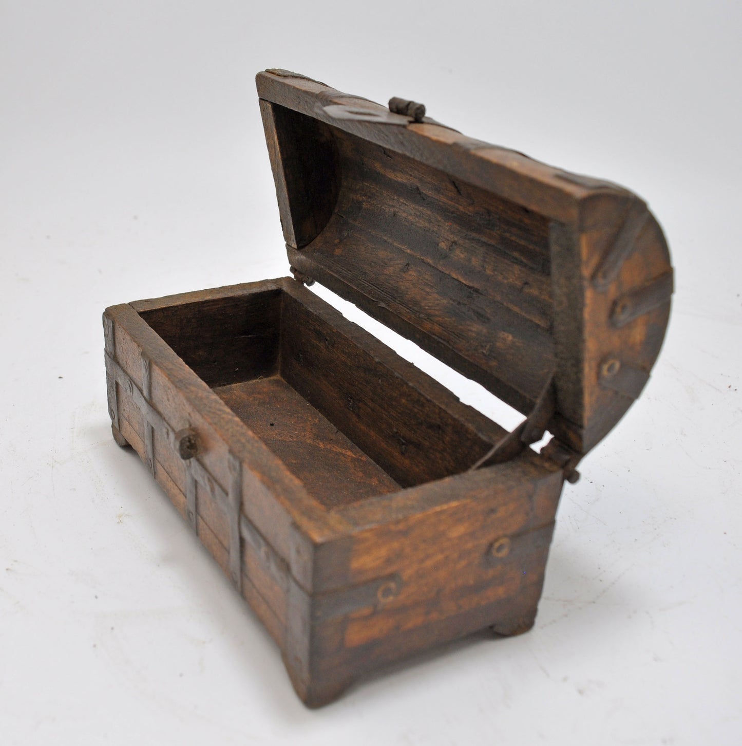 Vintage Wooden Hand Crafted Half Round Storage Box Original Old Hand Crafted