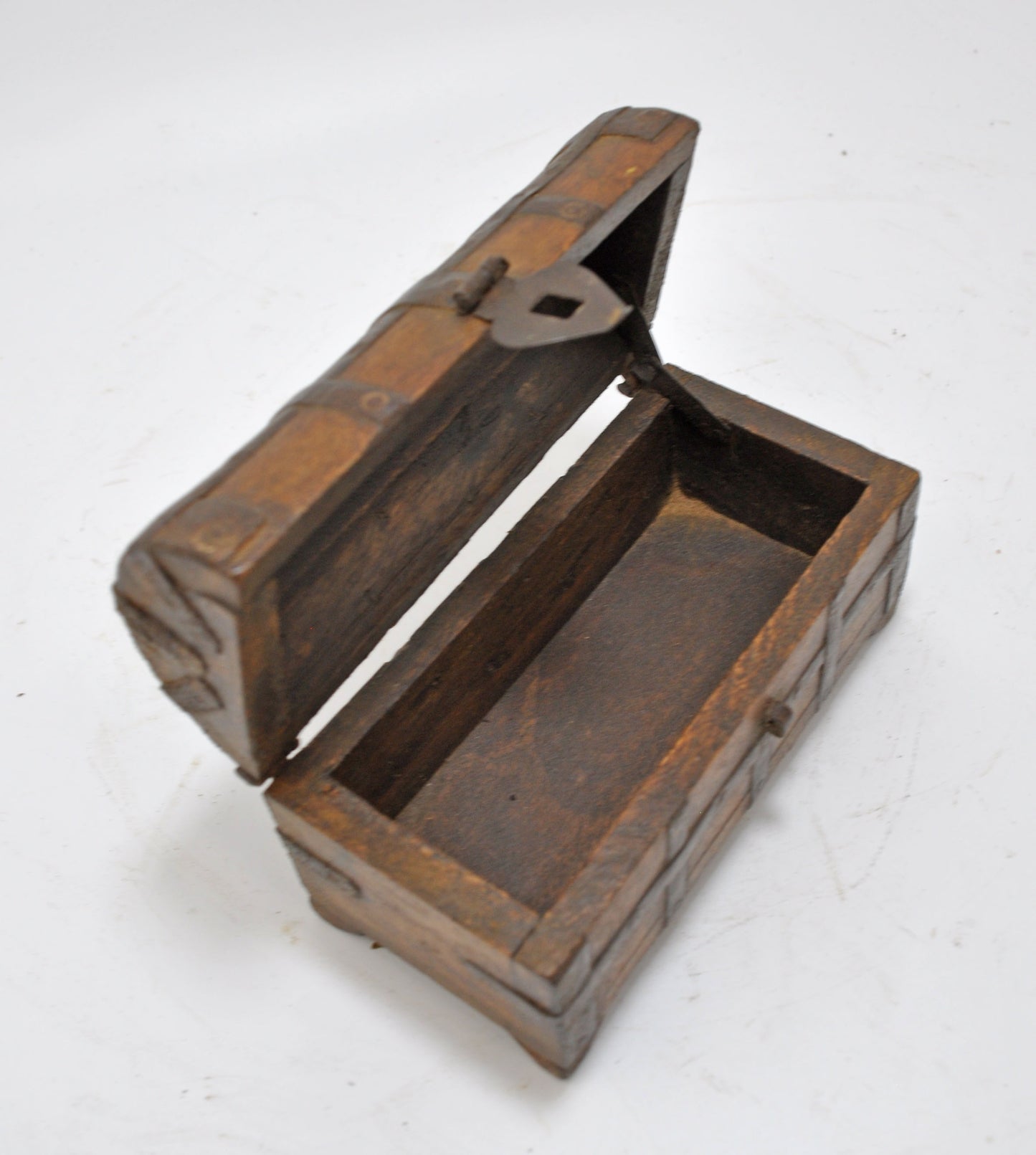 Vintage Wooden Hand Crafted Half Round Storage Box Original Old Hand Crafted