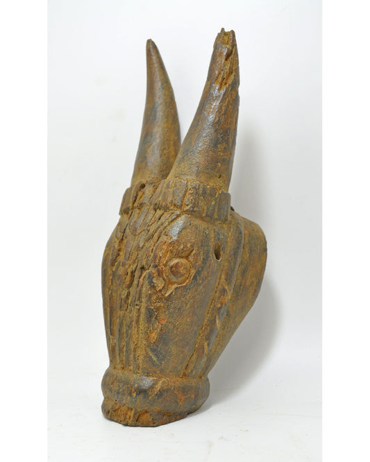 Antique Wooden Wall Hanging Cow Bull Head Bust Figurine Original Old Hand Carved