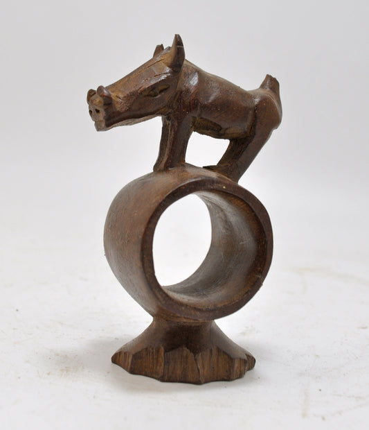 Antique Wooden Wild Boar Figurine Original Old Hand Carved
