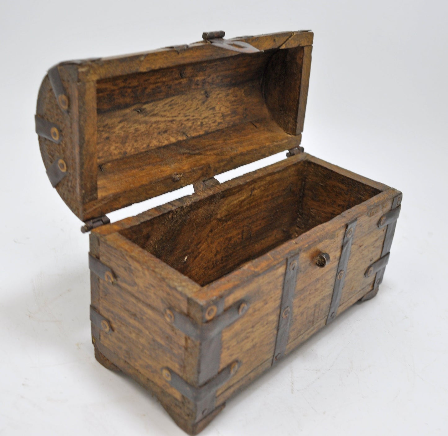 Vintage Wooden Hand Crafted Half Round Storage Box Original Old Hand Crafted