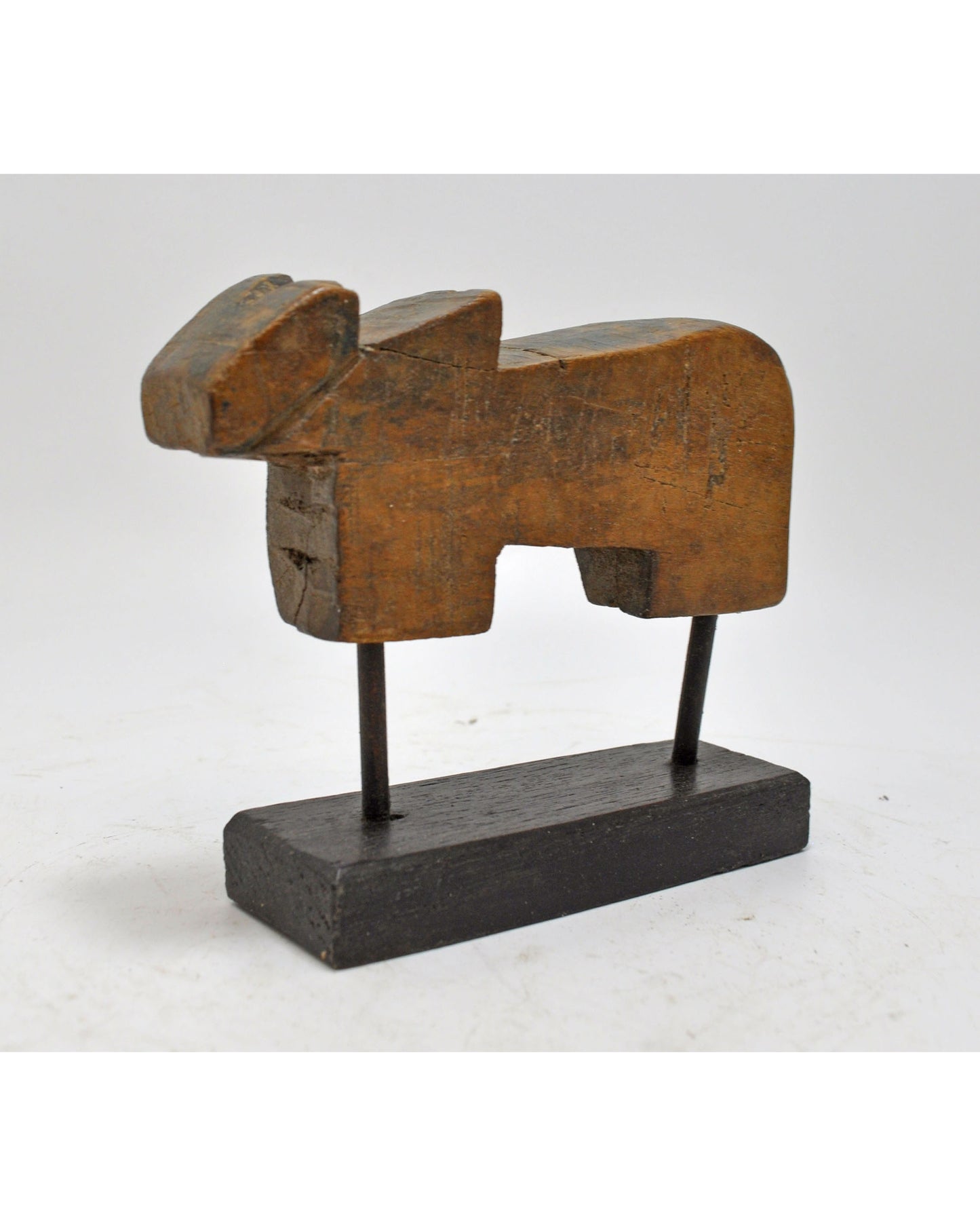 Antique Wooden Cow Figurine on Stand Original Old Hand Carved