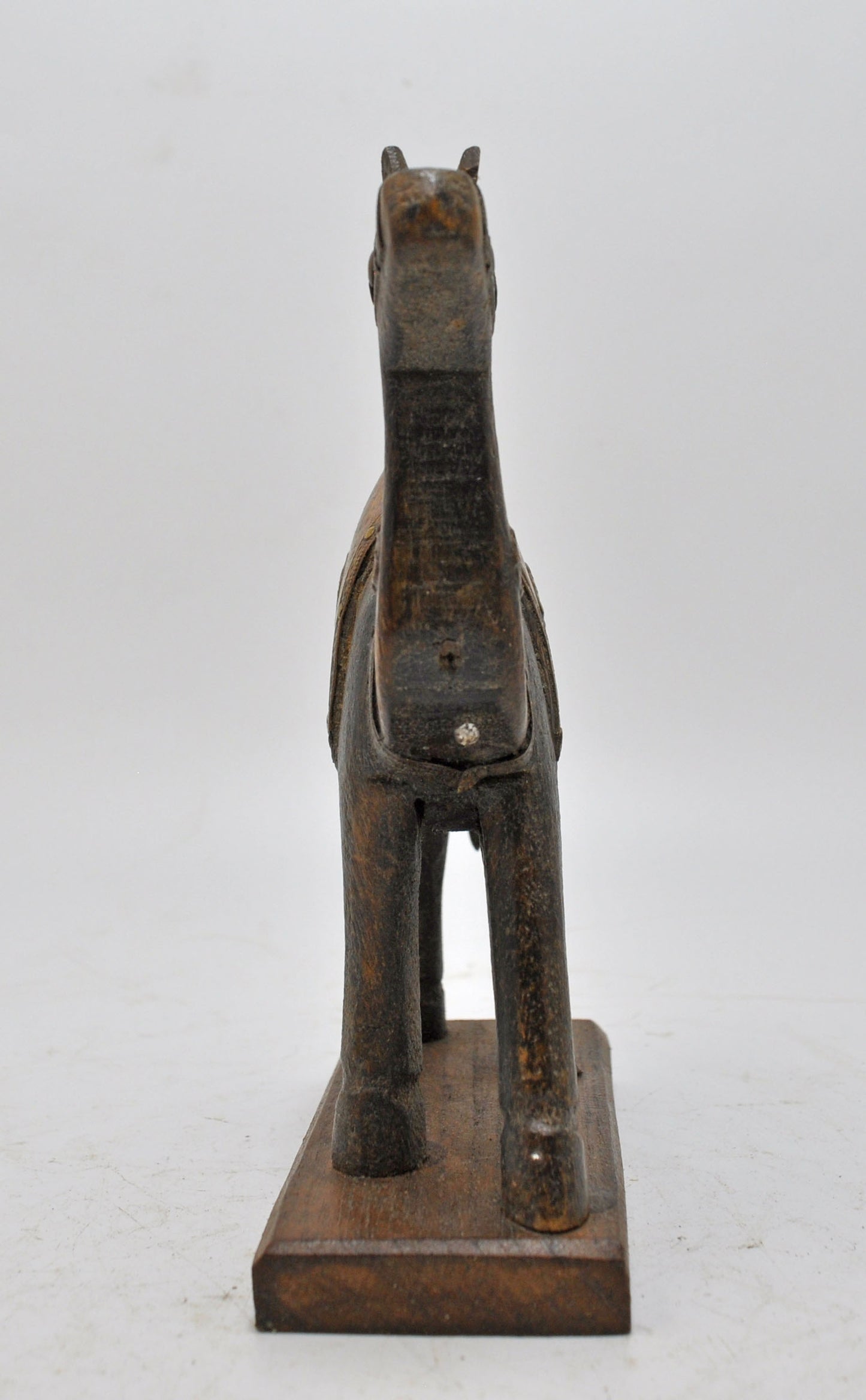 Vintage Wooden Camel Figurine Original Old Hand Carved Brass Fitted