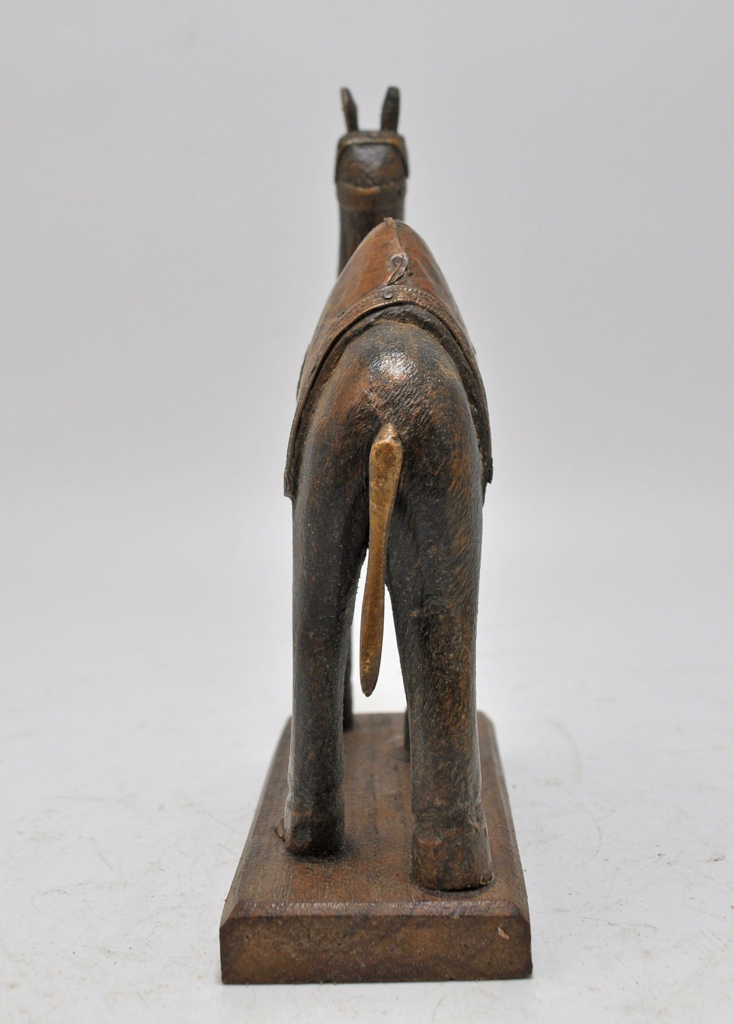 Vintage Wooden Camel Figurine Original Old Hand Carved Brass Fitted