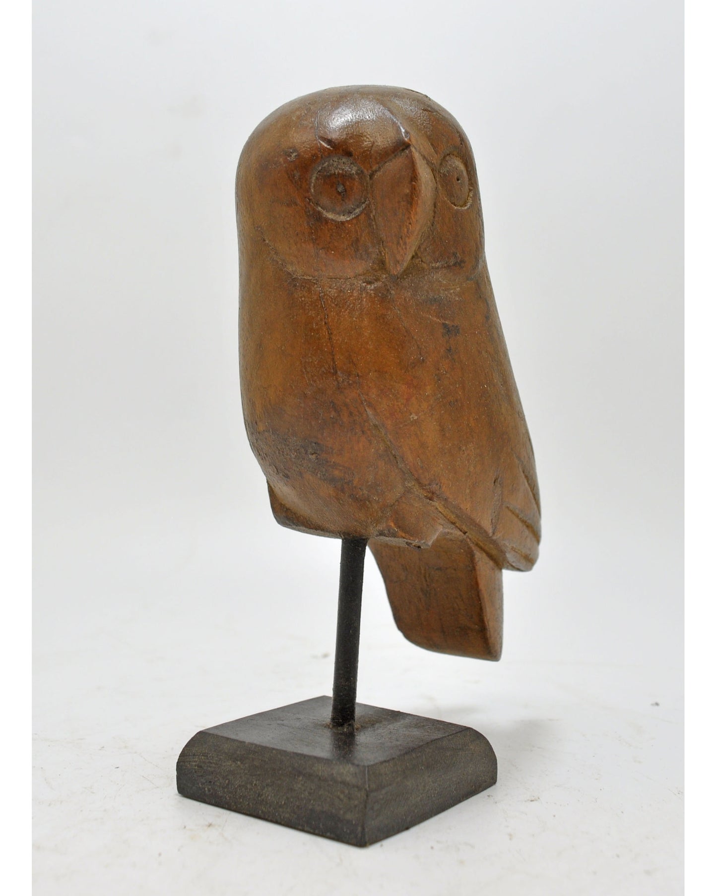 Vintage Wooden Owl Bird Figurine Original Old Hand Carved