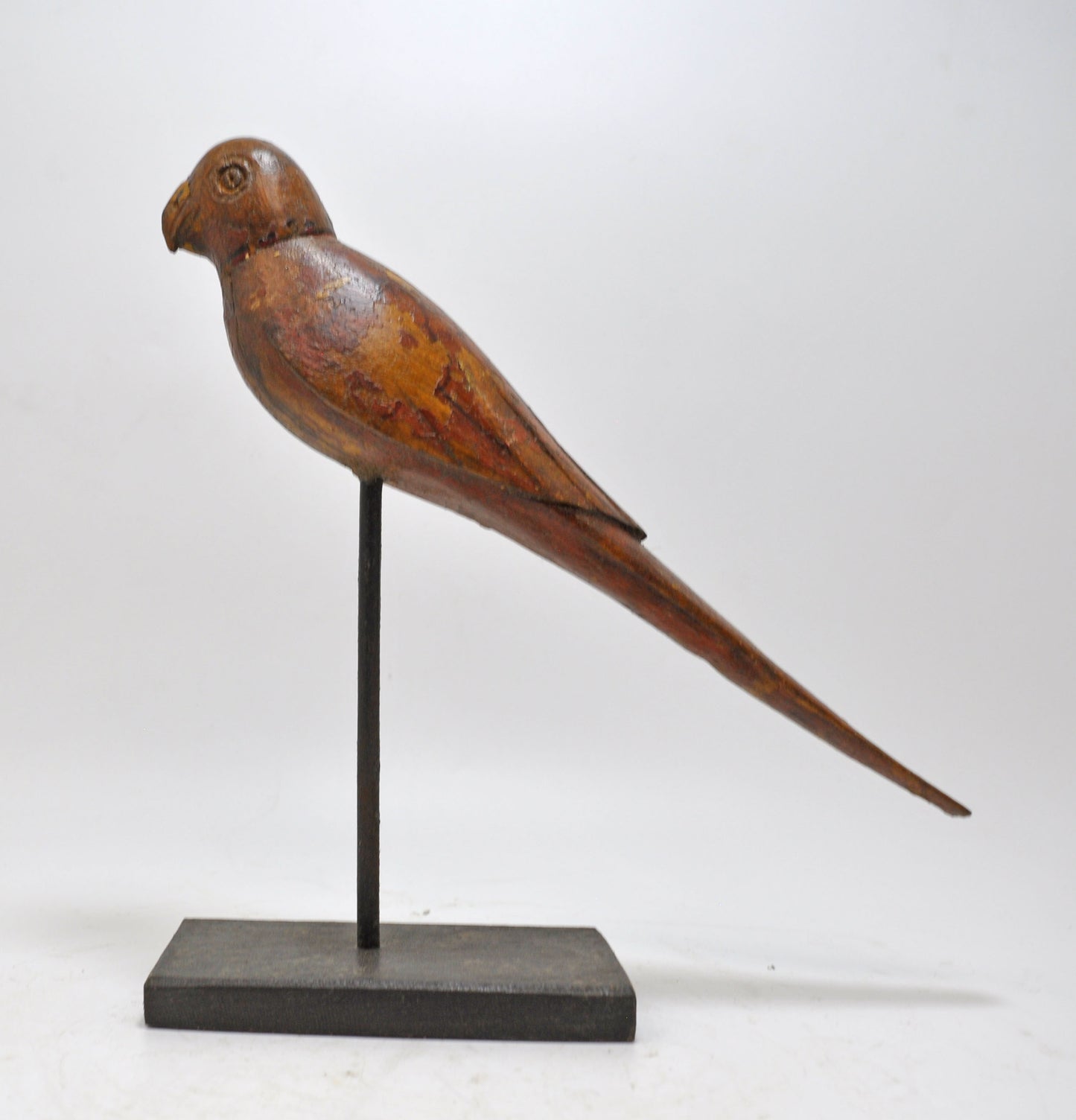 Vintage Wooden Parrot Bird Figurine on Stand Original Old Hand Carved