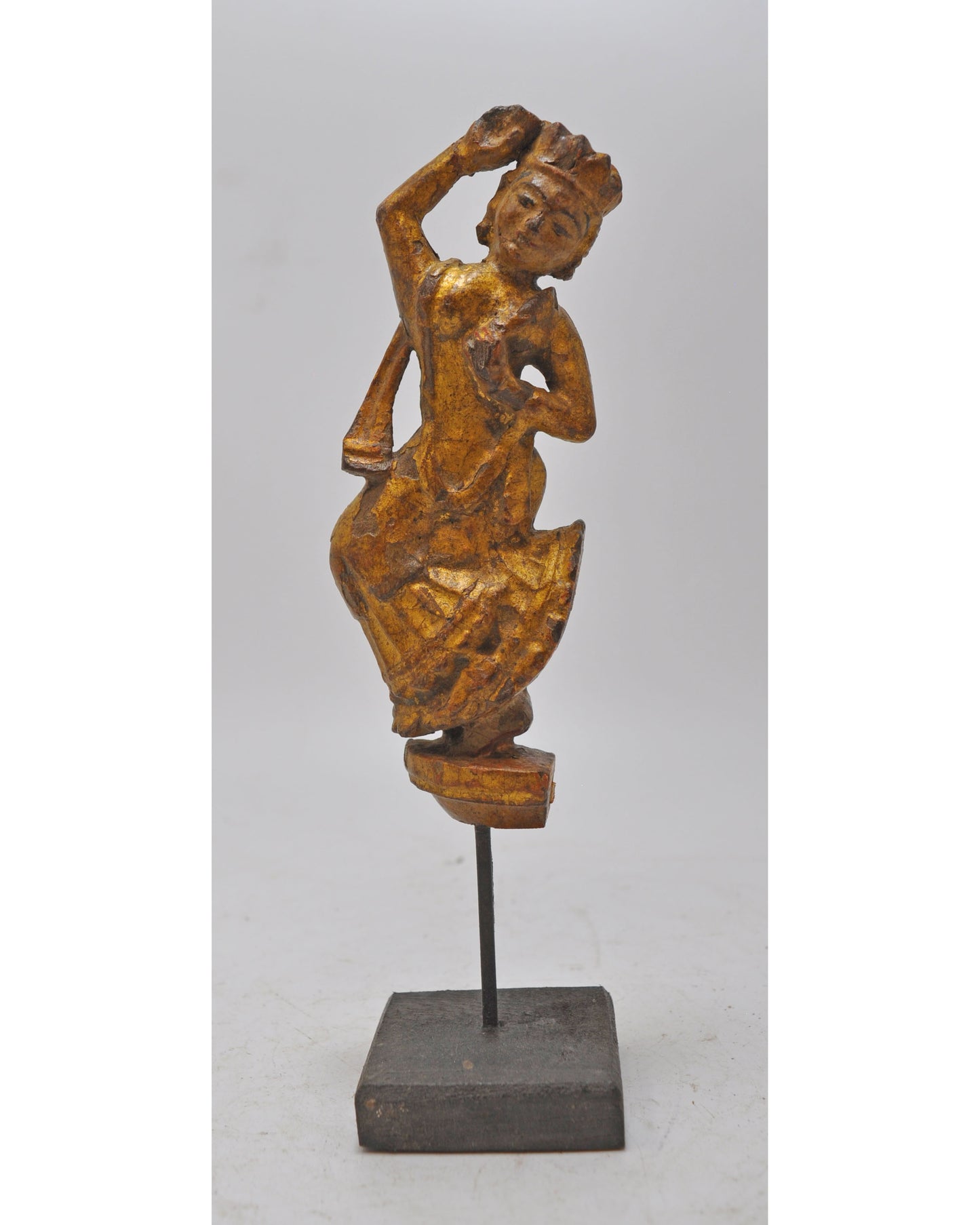 Antique Wooden Dancing Woman Figurine Original Old Very Fine Carved Painted