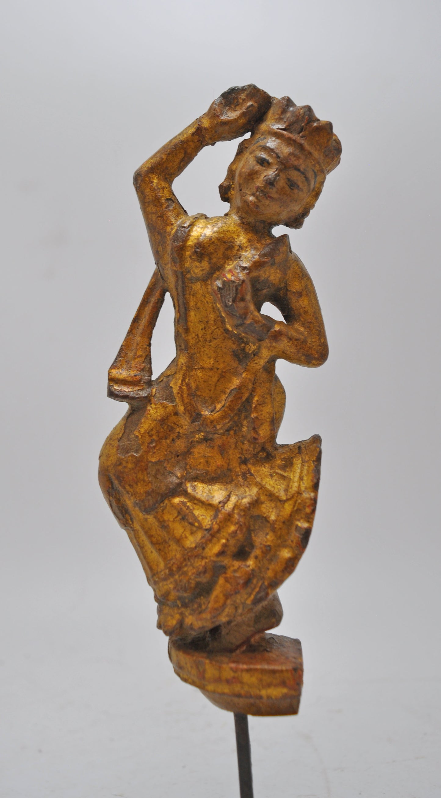 Antique Wooden Dancing Woman Figurine Original Old Very Fine Carved Painted