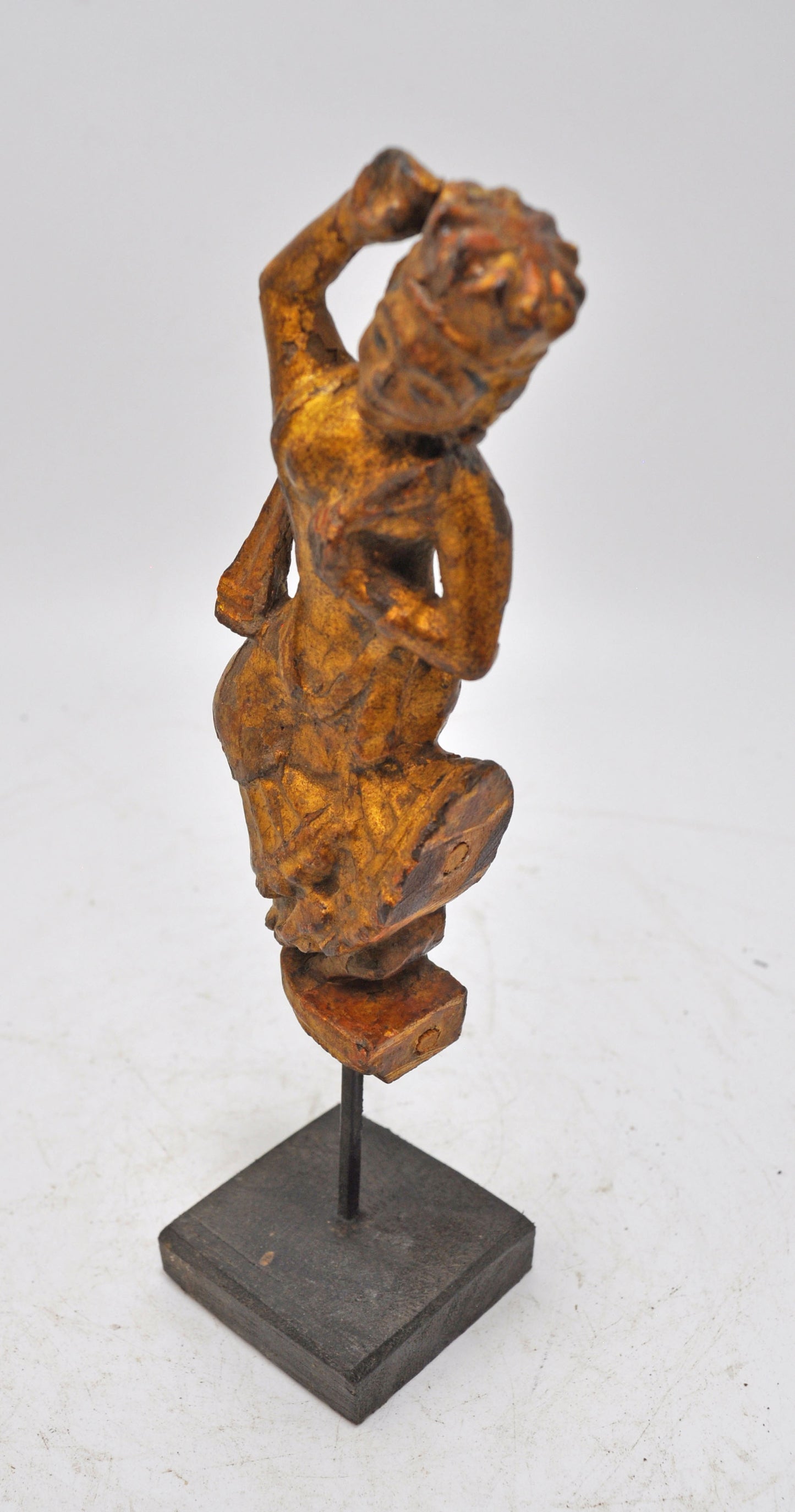 Antique Wooden Dancing Woman Figurine Original Old Very Fine Carved Painted