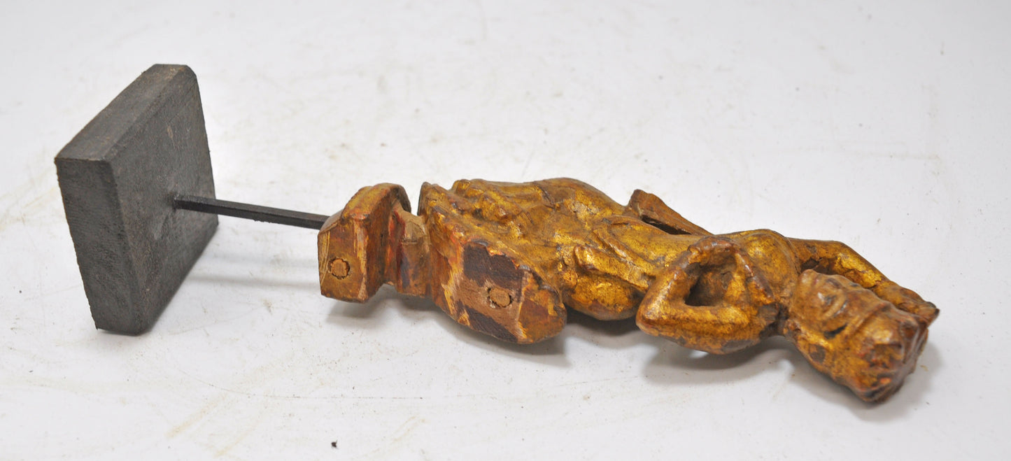 Antique Wooden Dancing Woman Figurine Original Old Very Fine Carved Painted