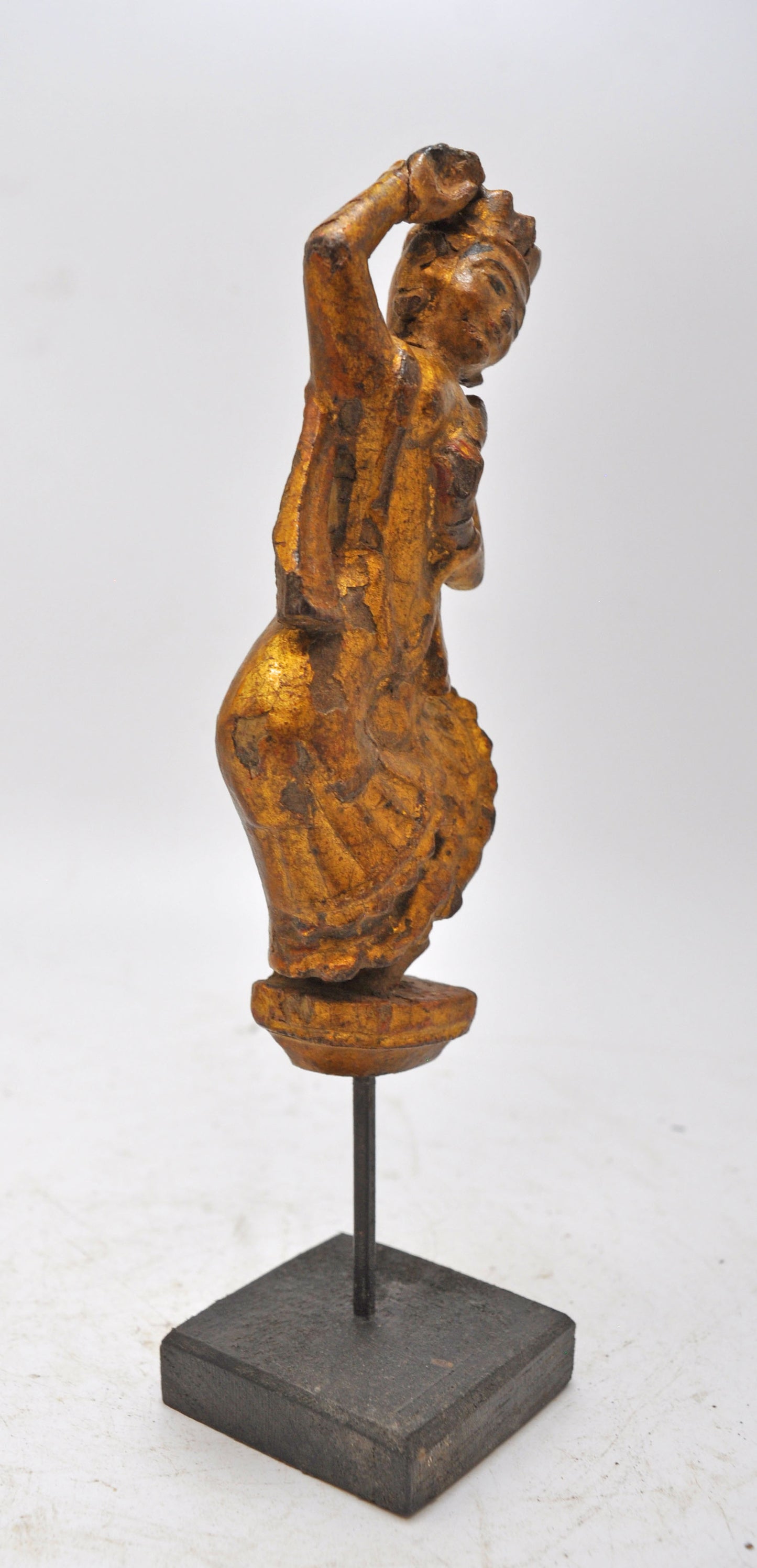 Antique Wooden Dancing Woman Figurine Original Old Very Fine Carved Painted