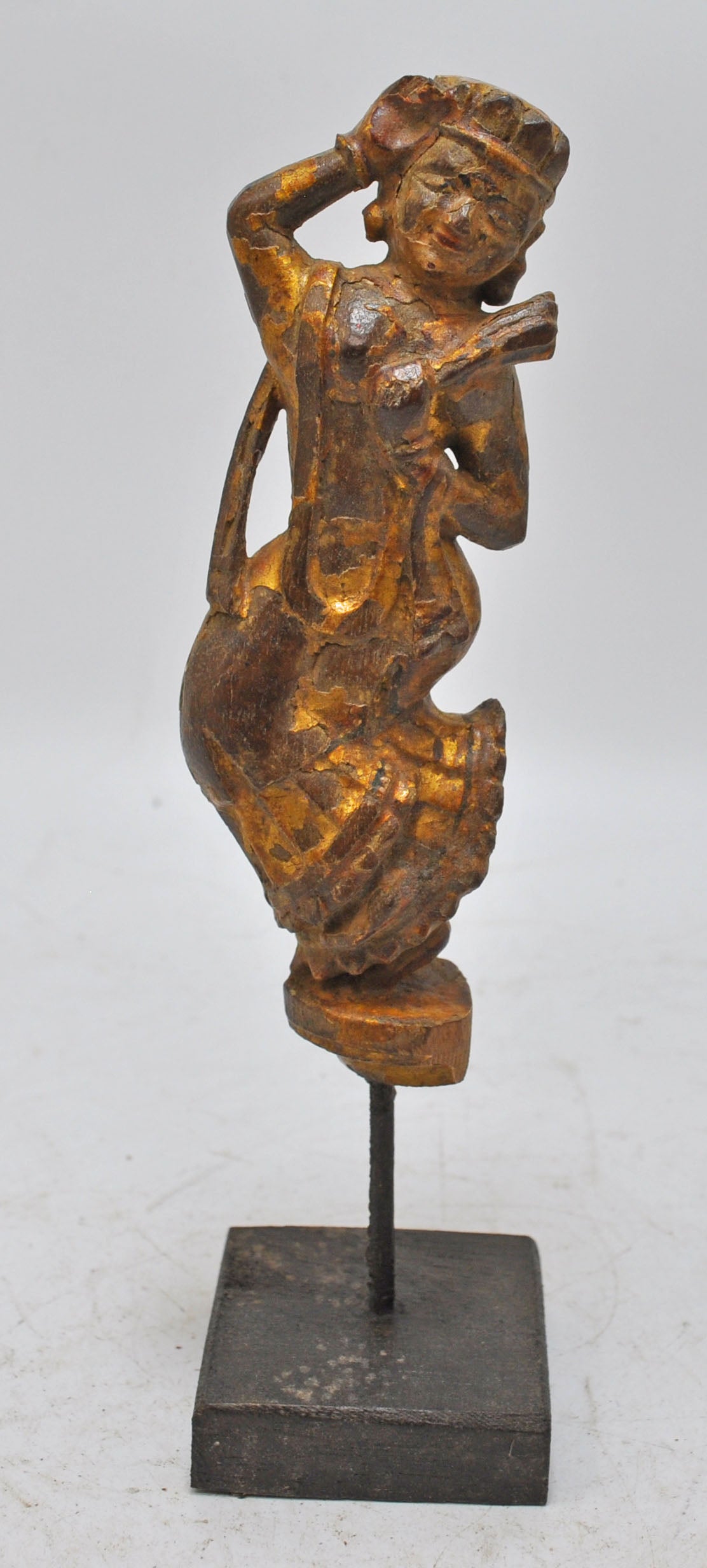 Antique Wooden Dancing Woman Figurine Original Old Very Fine Carved Painted