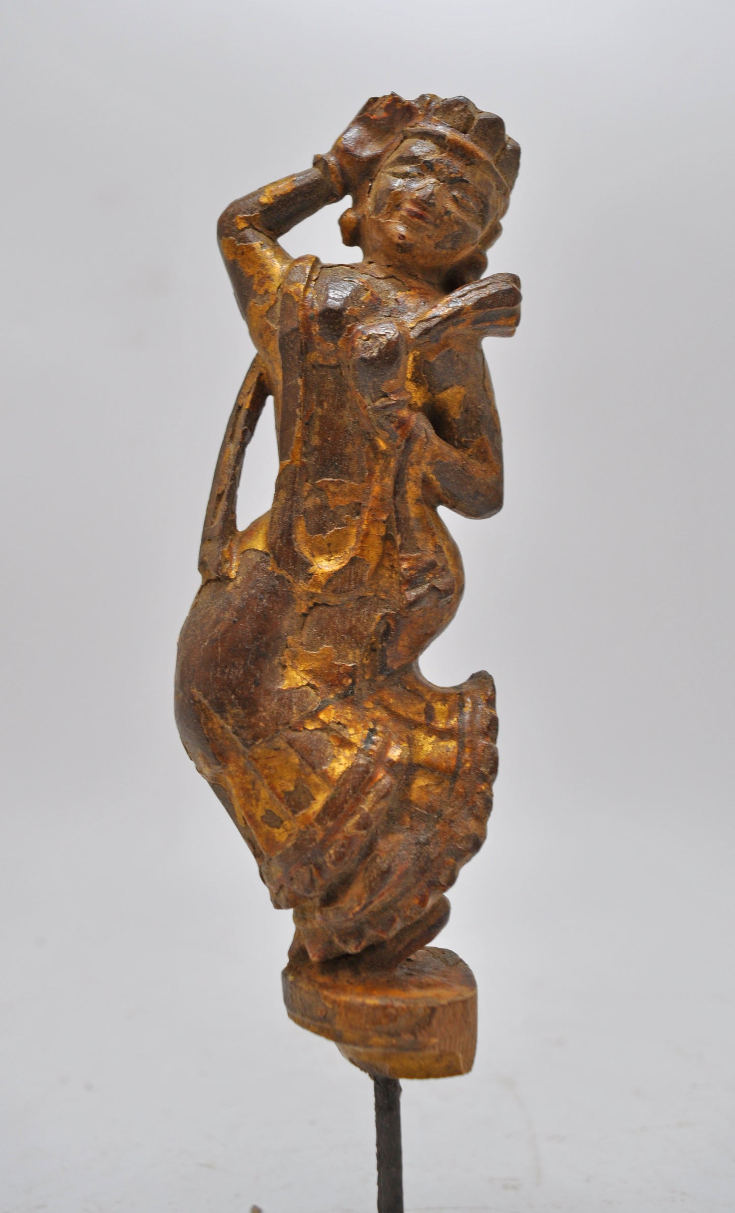 Antique Wooden Dancing Woman Figurine Original Old Very Fine Carved Painted