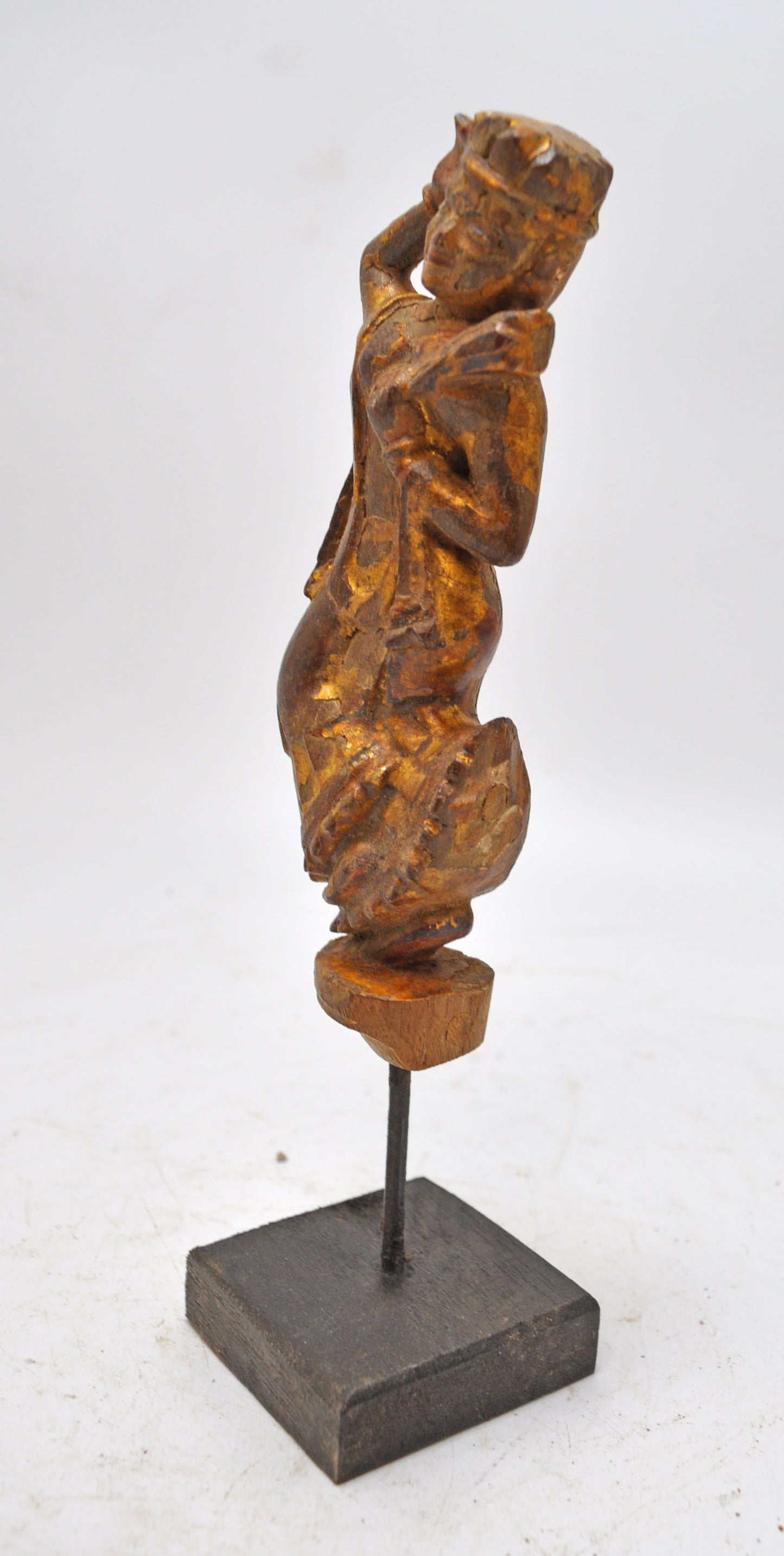 Antique Wooden Dancing Woman Figurine Original Old Very Fine Carved Painted