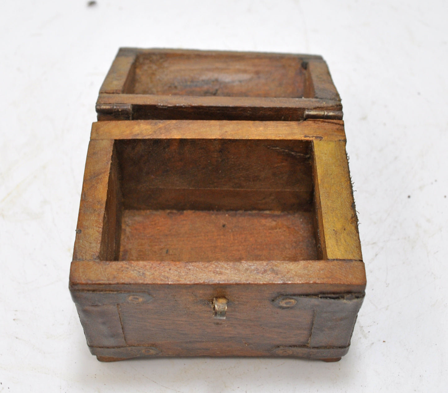 Vintage Wooden Half Round Top Storage Box Original Old Hand Crafted Metal Fitted