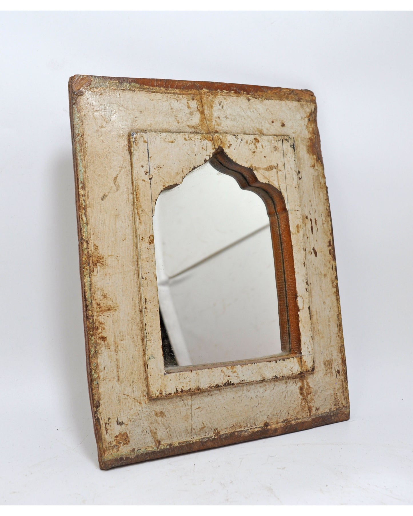 Antique Wooden Wall Décor Mirror Frame Original Old Hand Crafted Polychrome Rustic