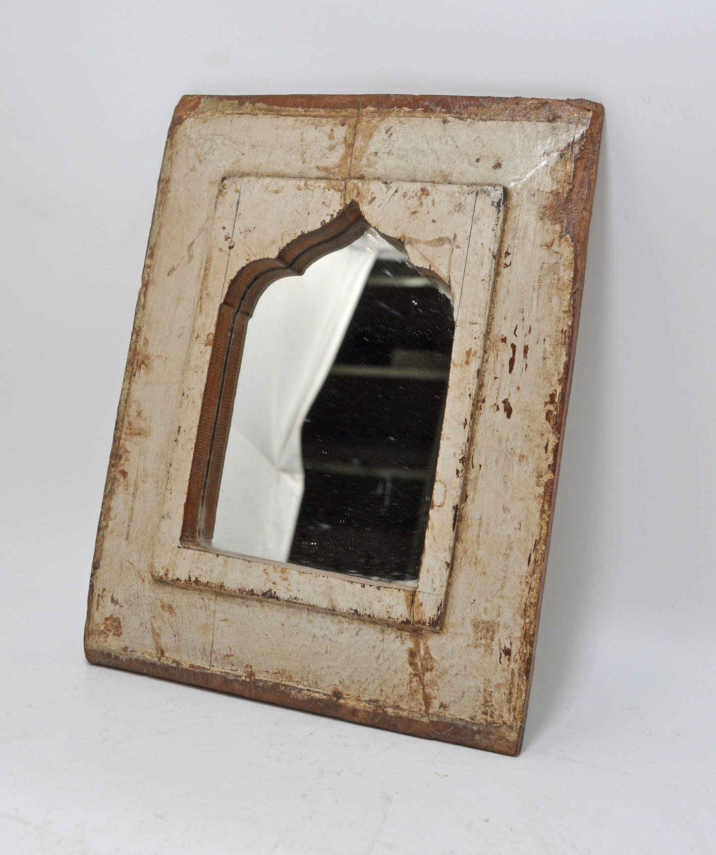 Antique Wooden Wall Décor Mirror Frame Original Old Hand Crafted Polychrome Rustic