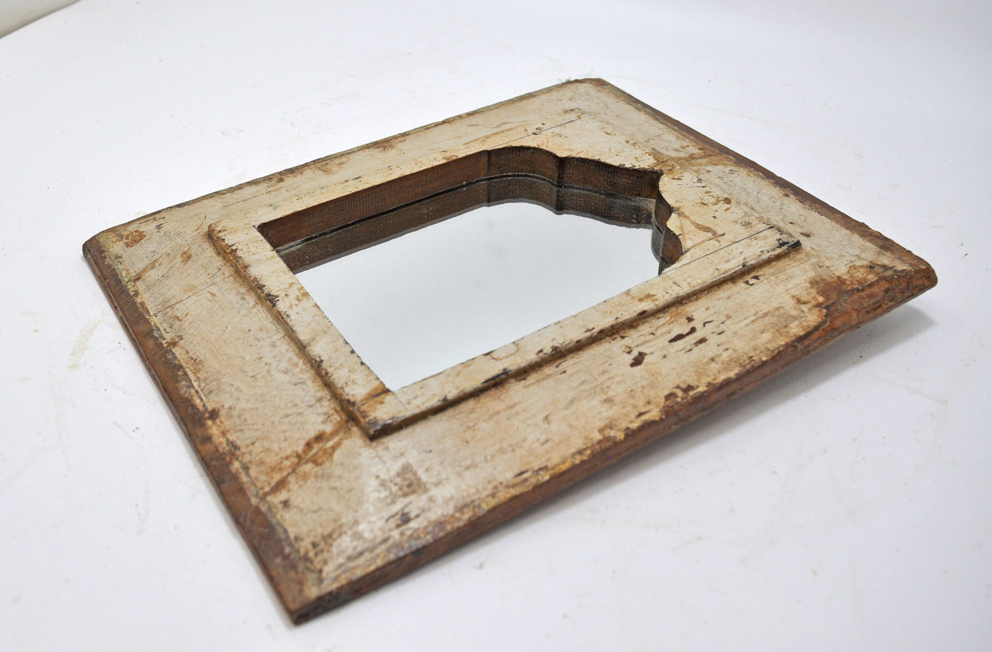 Antique Wooden Wall Décor Mirror Frame Original Old Hand Crafted Polychrome Rustic