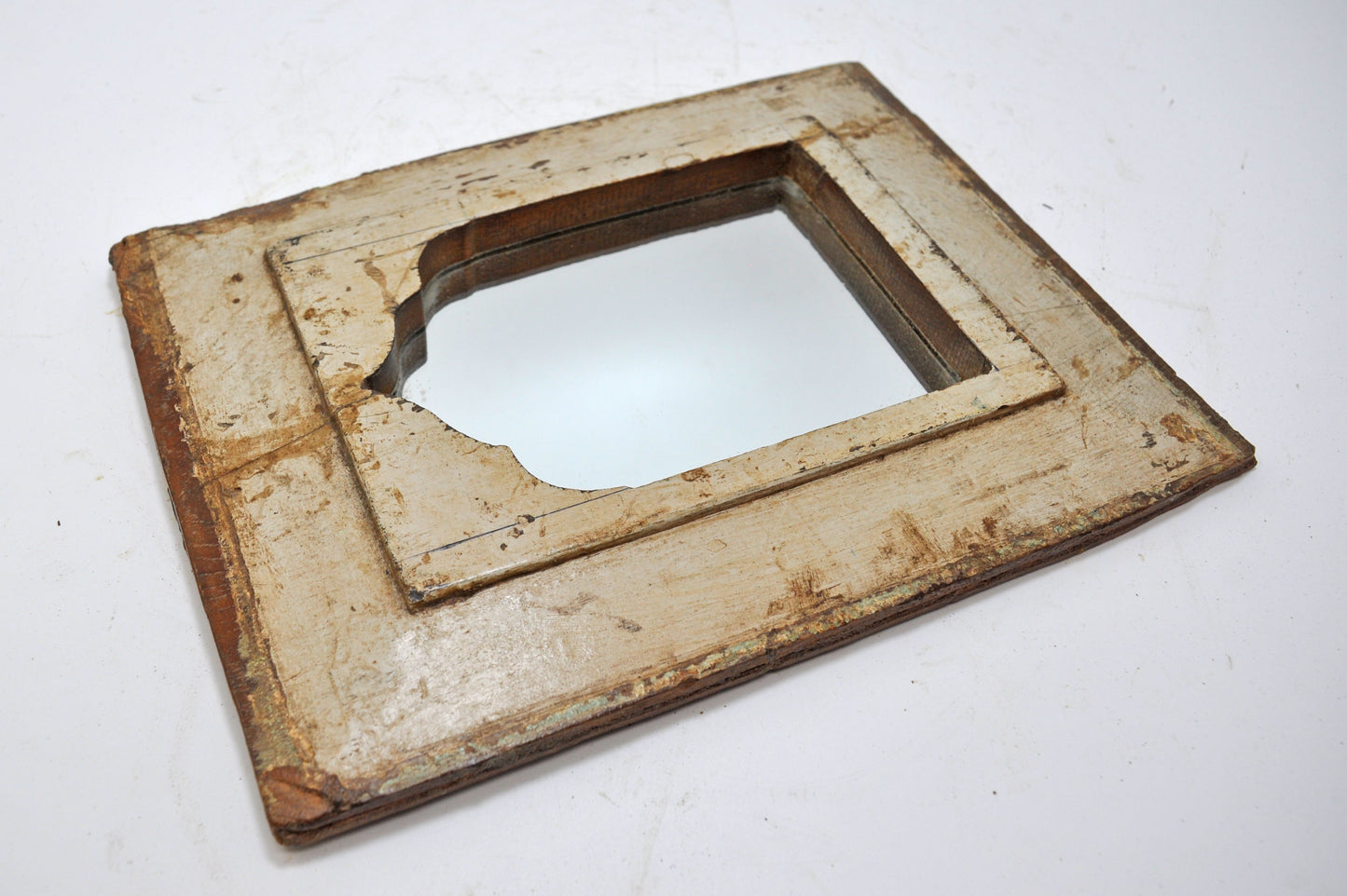 Antique Wooden Wall Décor Mirror Frame Original Old Hand Crafted Polychrome Rustic