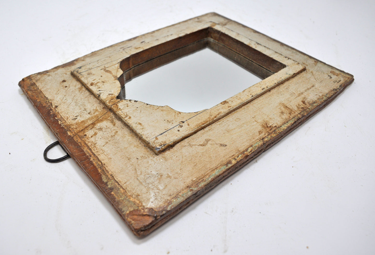 Antique Wooden Wall Décor Mirror Frame Original Old Hand Crafted Polychrome Rustic