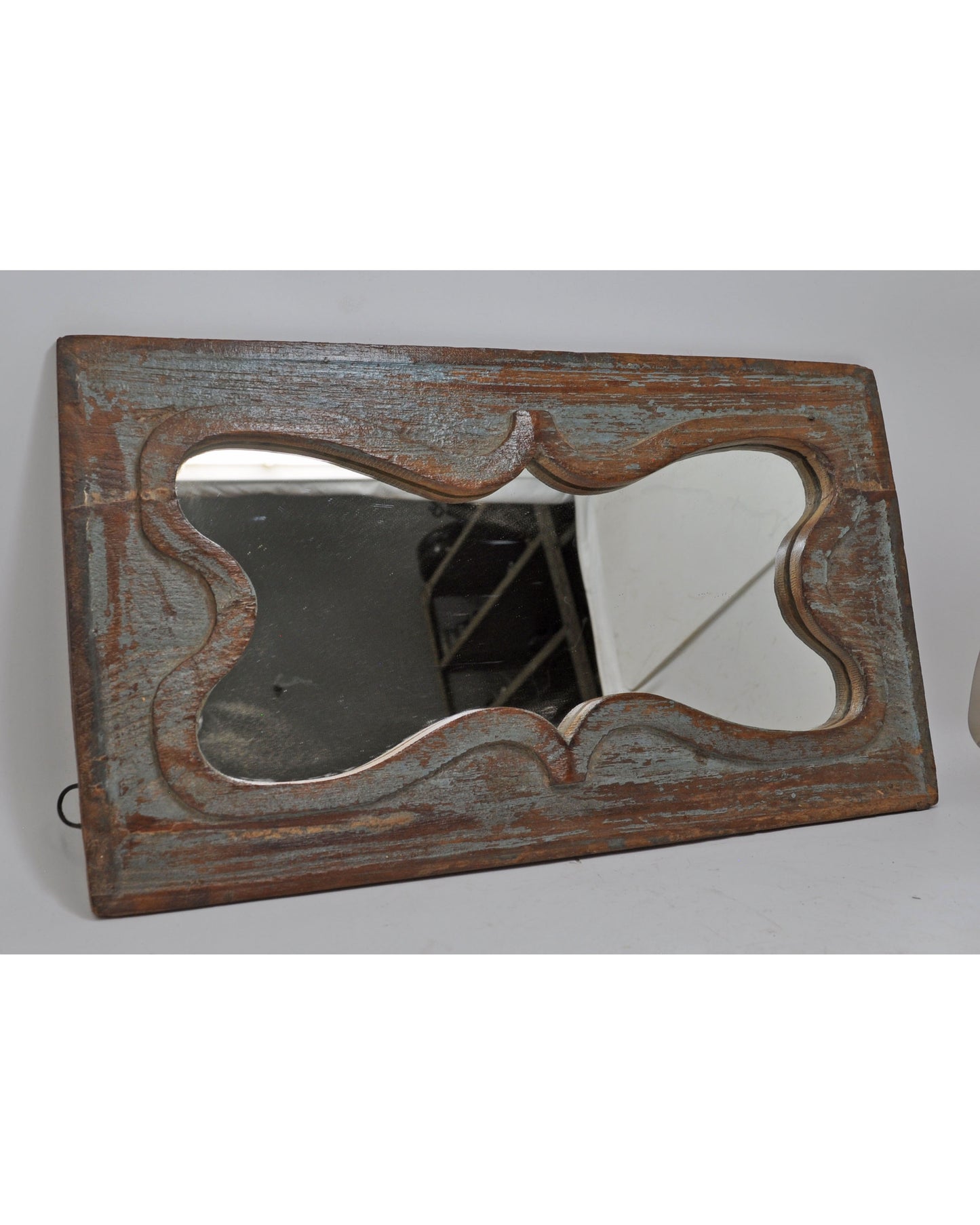 Antique Wooden Wall Décor Mirror Frame Original Old Hand Crafted Polychrome Rustic